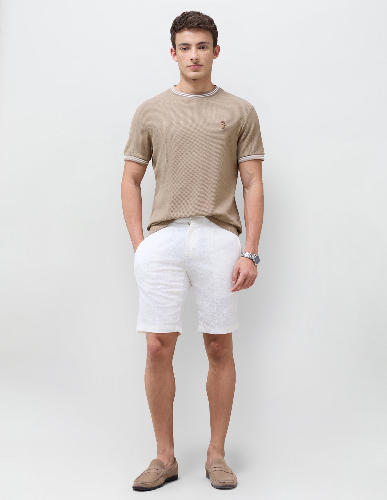 Solid Slim Fit T-Shirt Beige - U.S. Polo Assn. India | Large