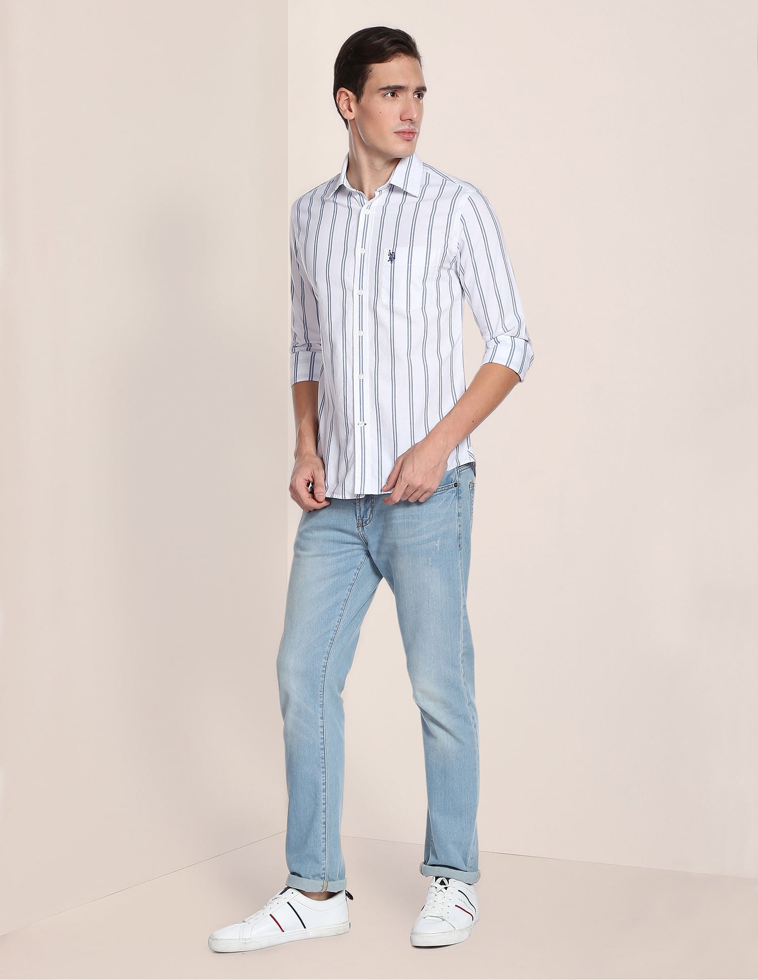 Iconic Oxford Stripe Shirt White - U.S. Polo Assn. India | Large