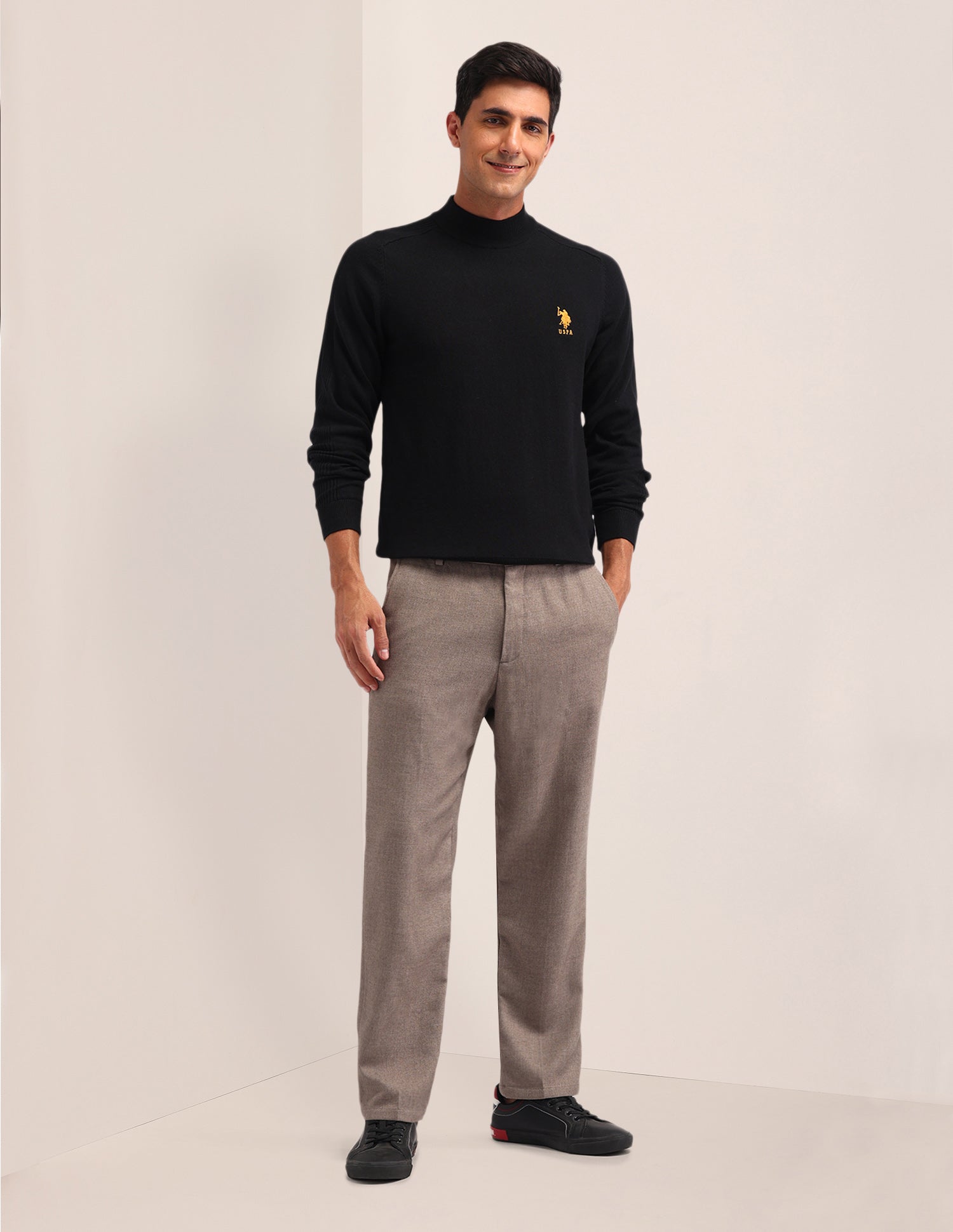 Solid Regular Fit Sweater Black - U.S. Polo Assn. India | Large