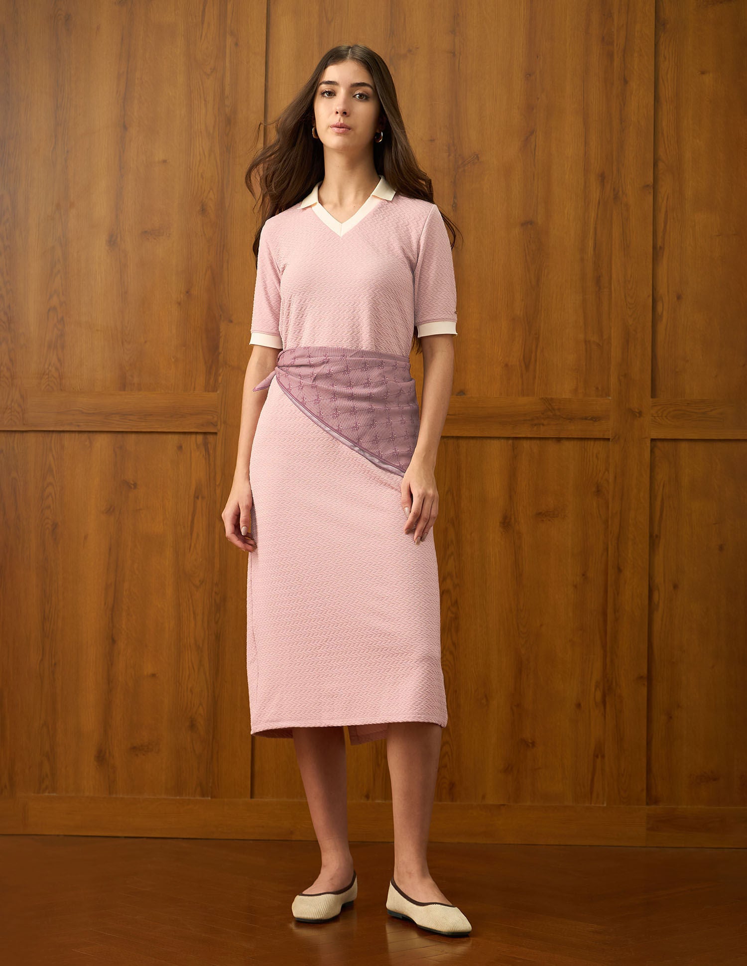 Textured Midi Shift Dress Pink - U.S. POLO ASSN. | Large