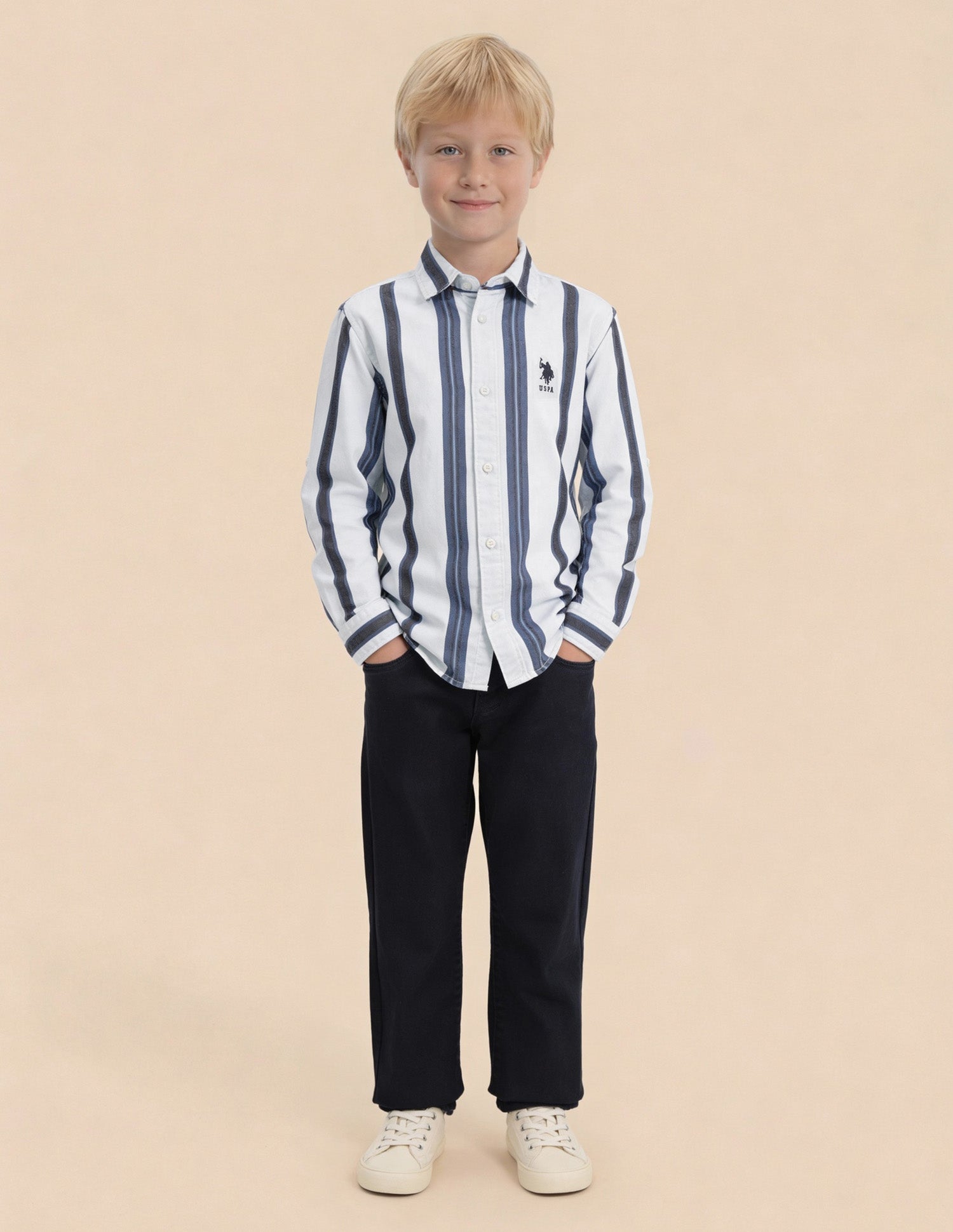 Boys Vertical Striped Regular Fit Shirt Indigo - U.S. Polo Assn. India | Large