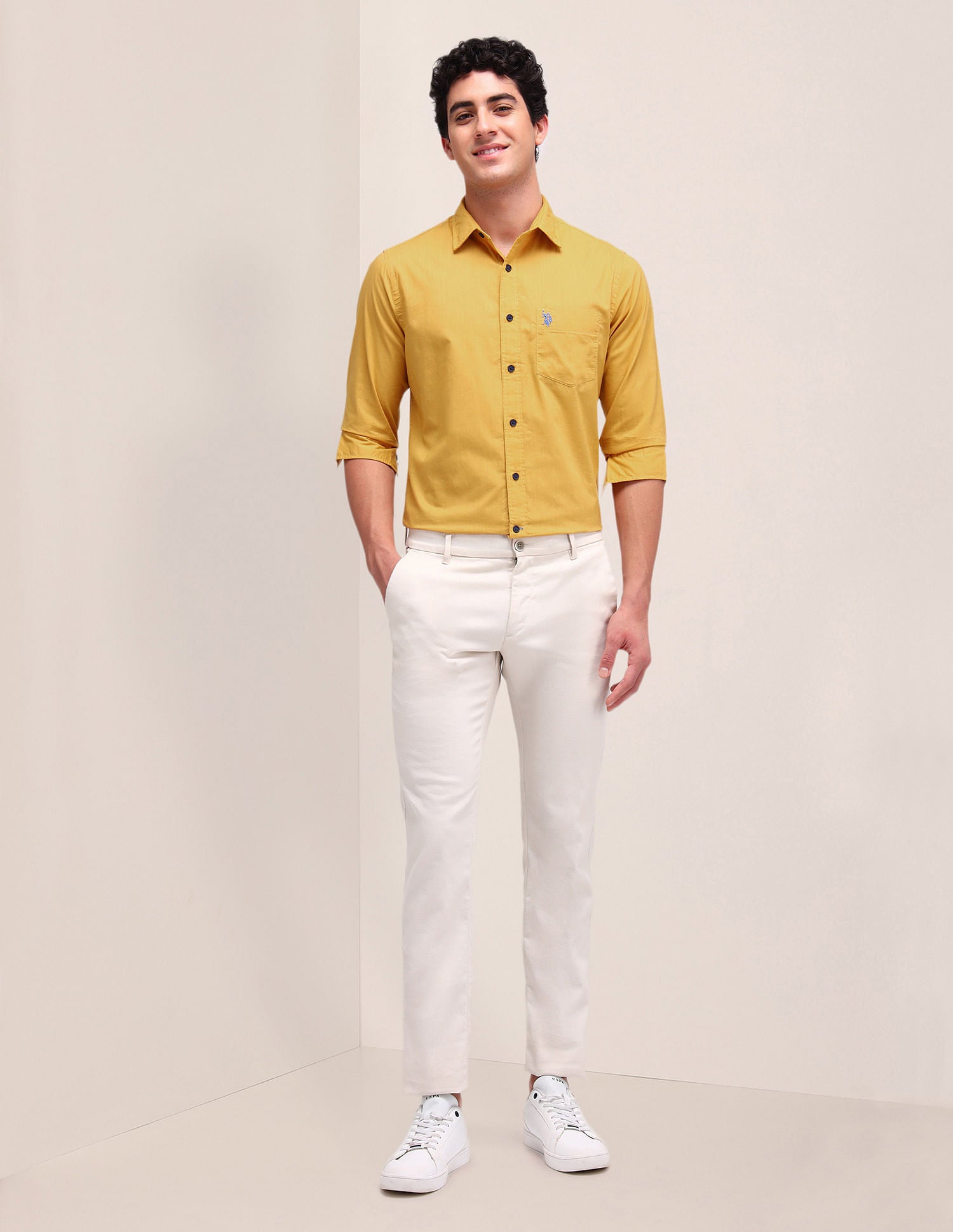 Solid Straight Fit Shirt Ochre - U.S. Polo Assn. India | Large