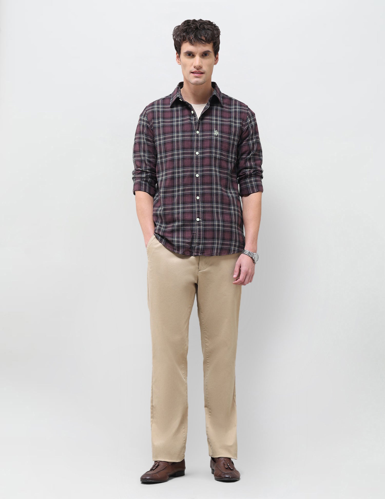 Twill Plaid Checked Shirt Maroon - U.S. Polo Assn. India | Large