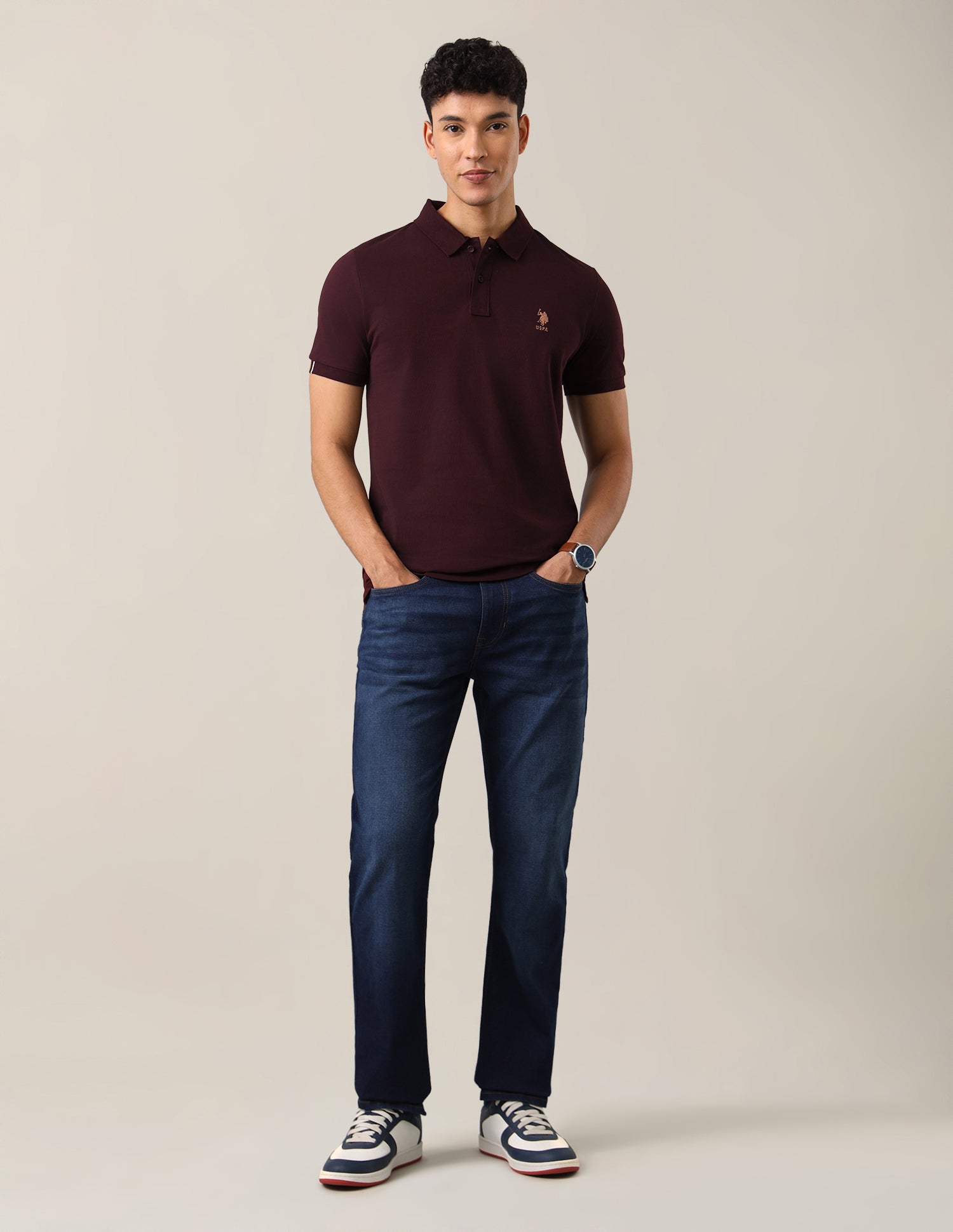 Brand Embroidered Slim Fit Polo Shirt Wine - U.S. Polo Assn. India | Large