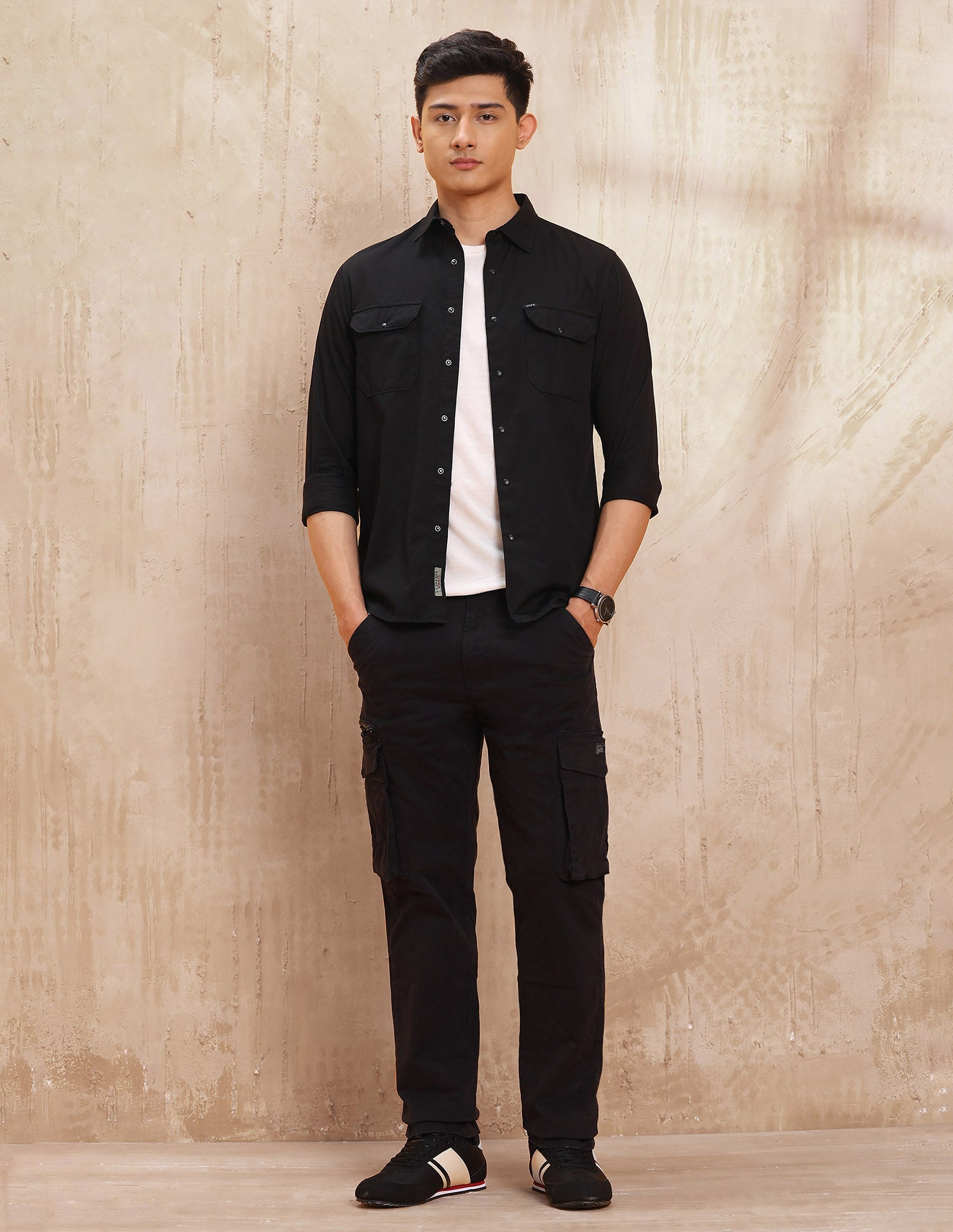 Solid Pure Cotton Shirt Black - U.S. POLO ASSN. | Large