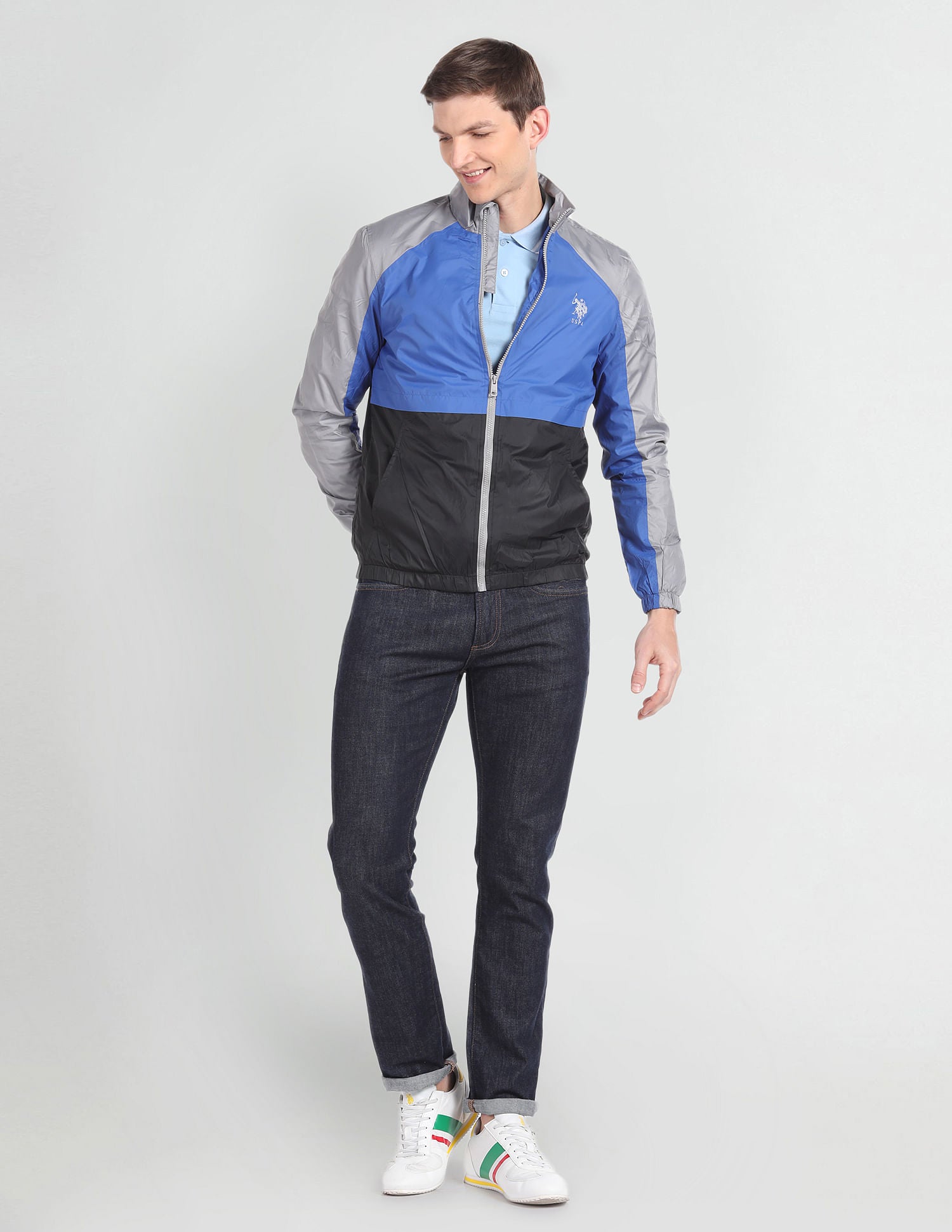 Colour Block Windcheater Jacket Black and Blue - U.S. POLO ASSN. | Large