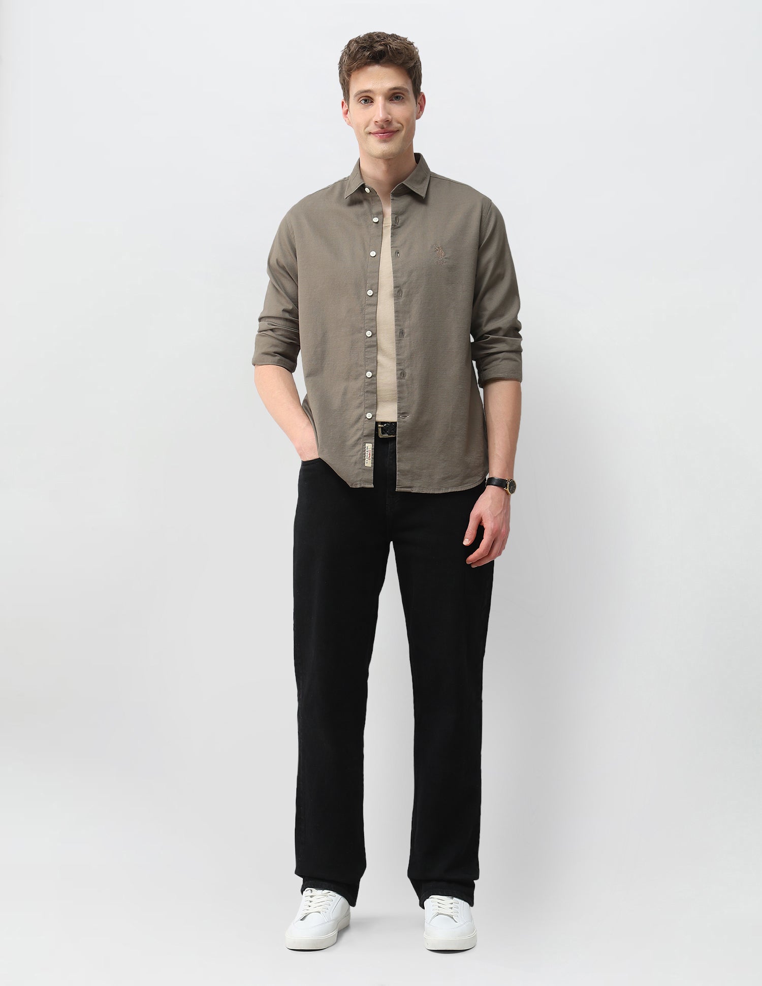 Solid Dobby Shirt Olive - U.S. Polo Assn. India | Large