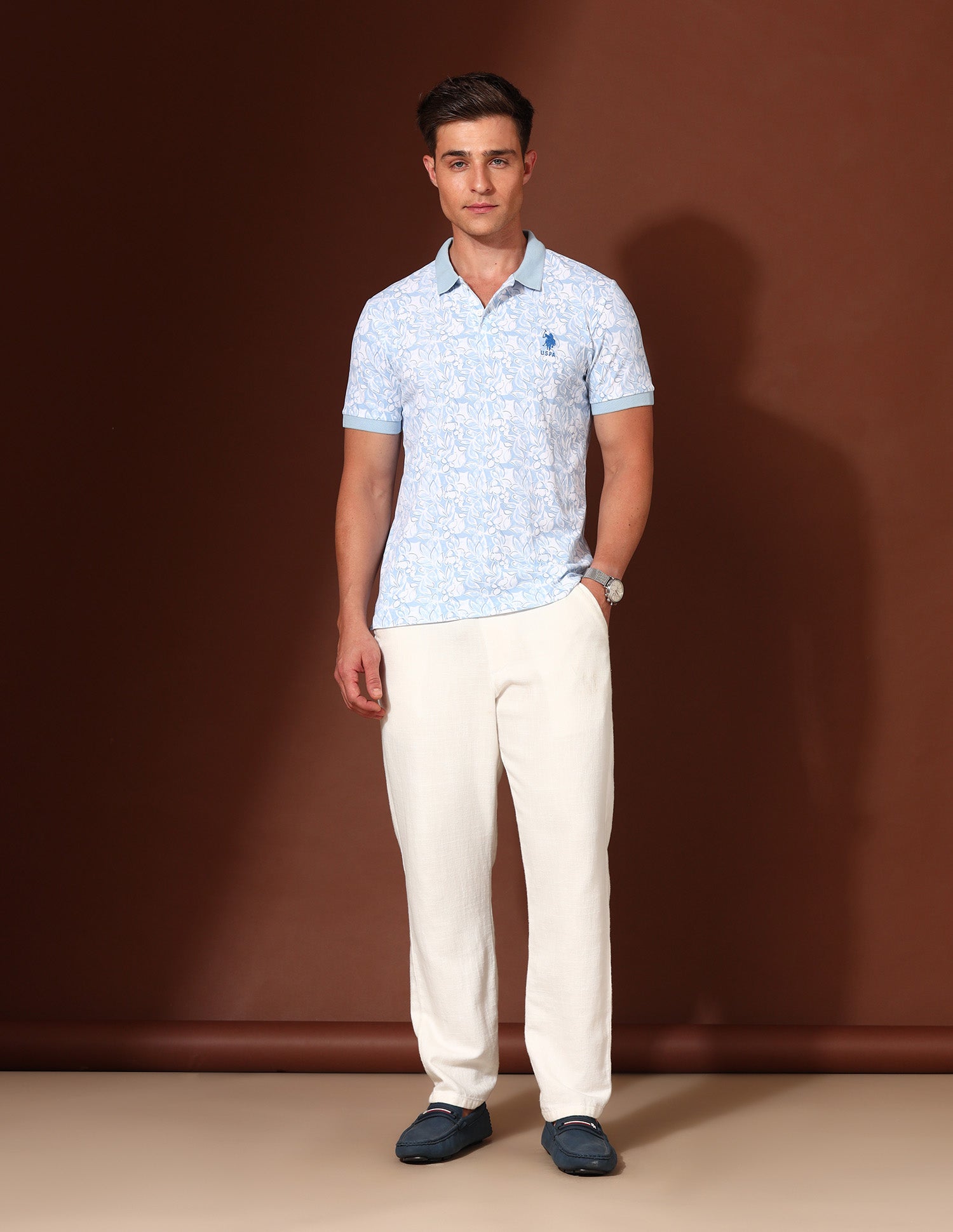 Floral Printed Working Holiday Polo Shirt Light Blue - U.S. Polo Assn. India | Large