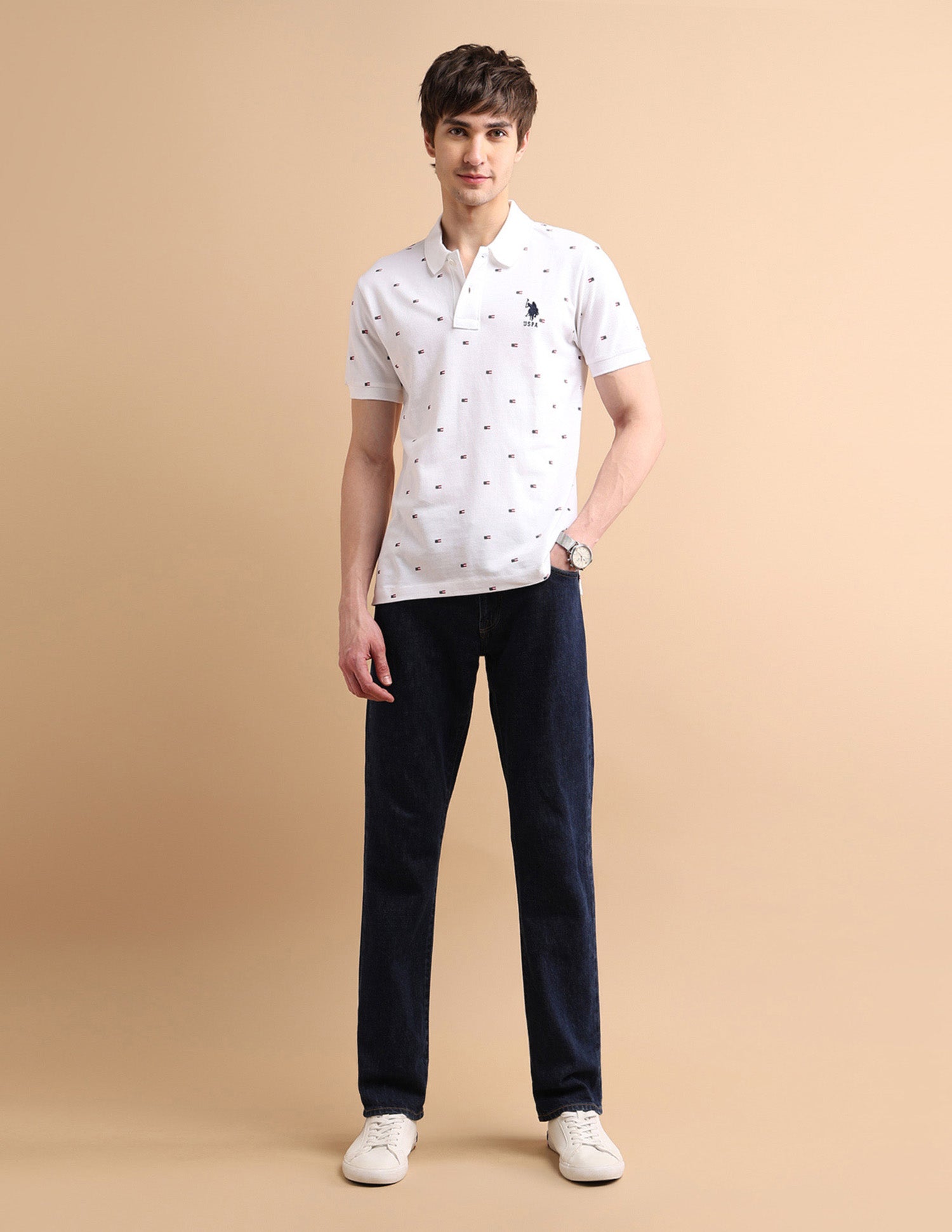 Flag Print Polo Shirt White - U.S. POLO ASSN. | Large