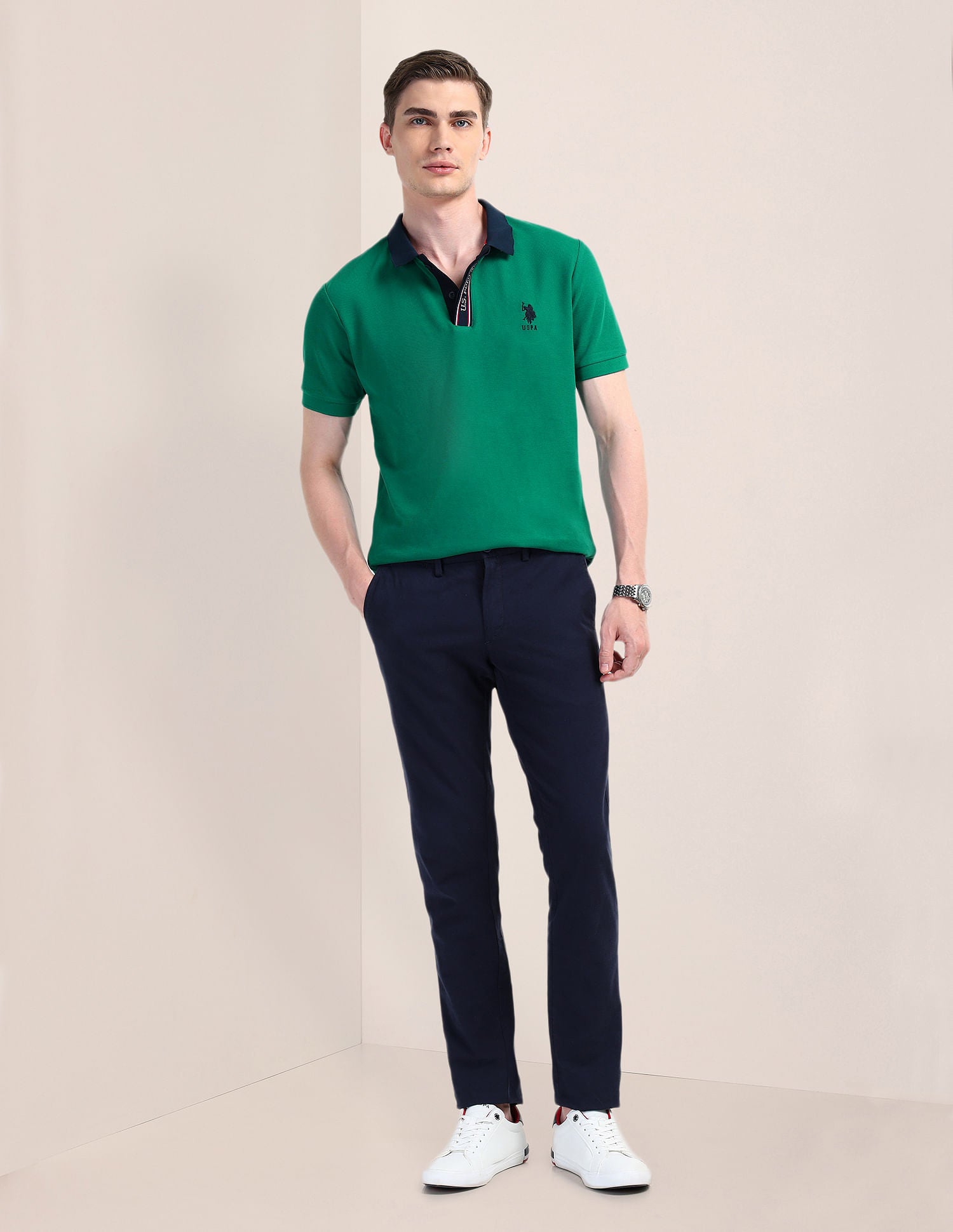 Solid Slim Fit Polo Shirt Green - U.S. POLO ASSN. | Large