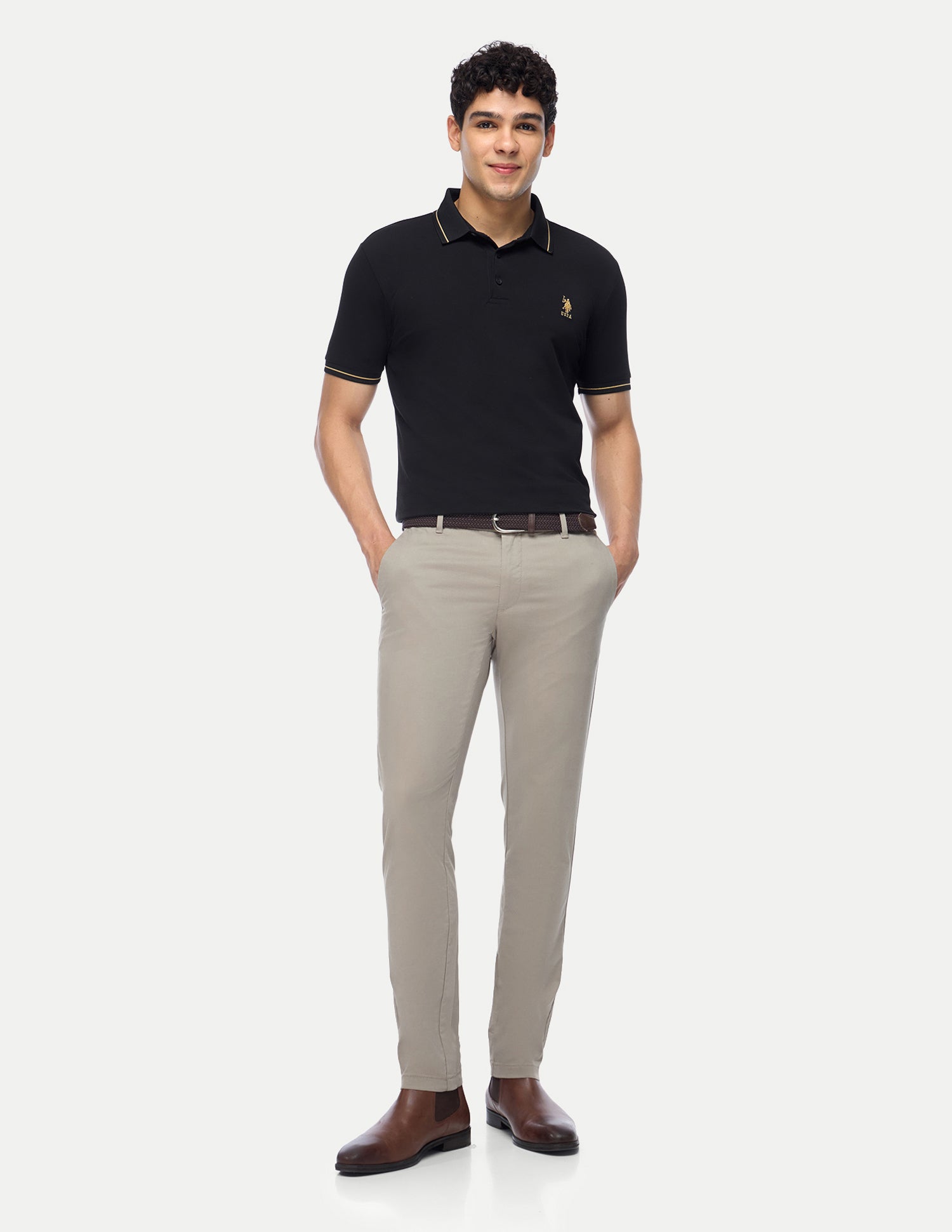 Denver Slim Fit Twill Trousers Light Khaki - U.S. Polo Assn. India | Large