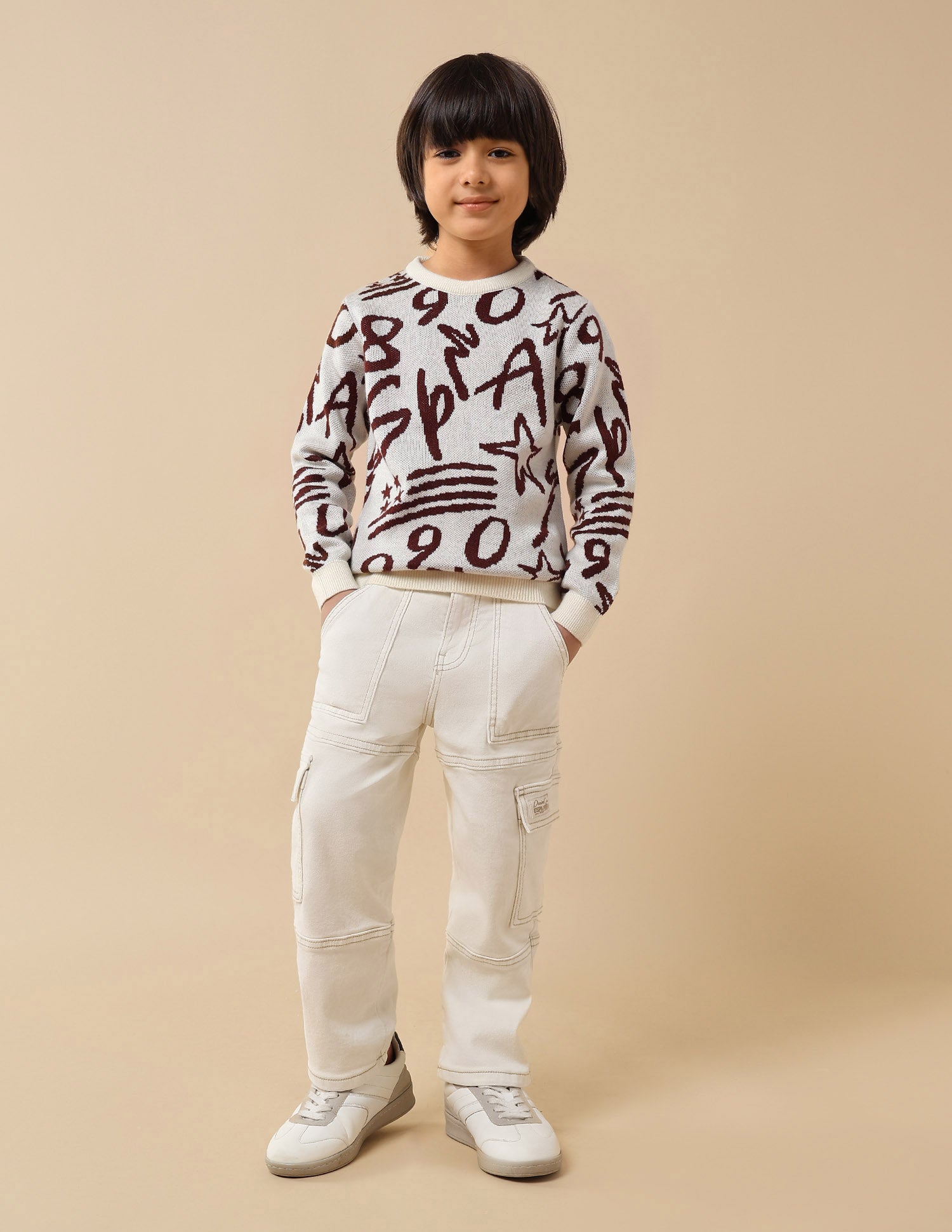 Boys Graphic Patterned Knit Sweater Off White - U.S. POLO ASSN. | Large