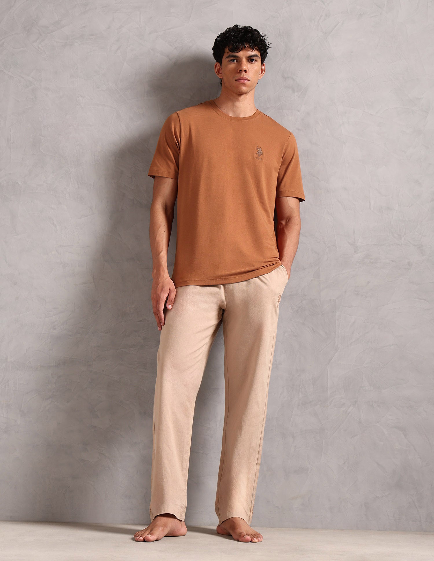 Comfort Fit Pure Cotton OEE12 Lounge T-Shirt - Pack Of 1 Leather Brown - U.S. POLO ASSN. | Large