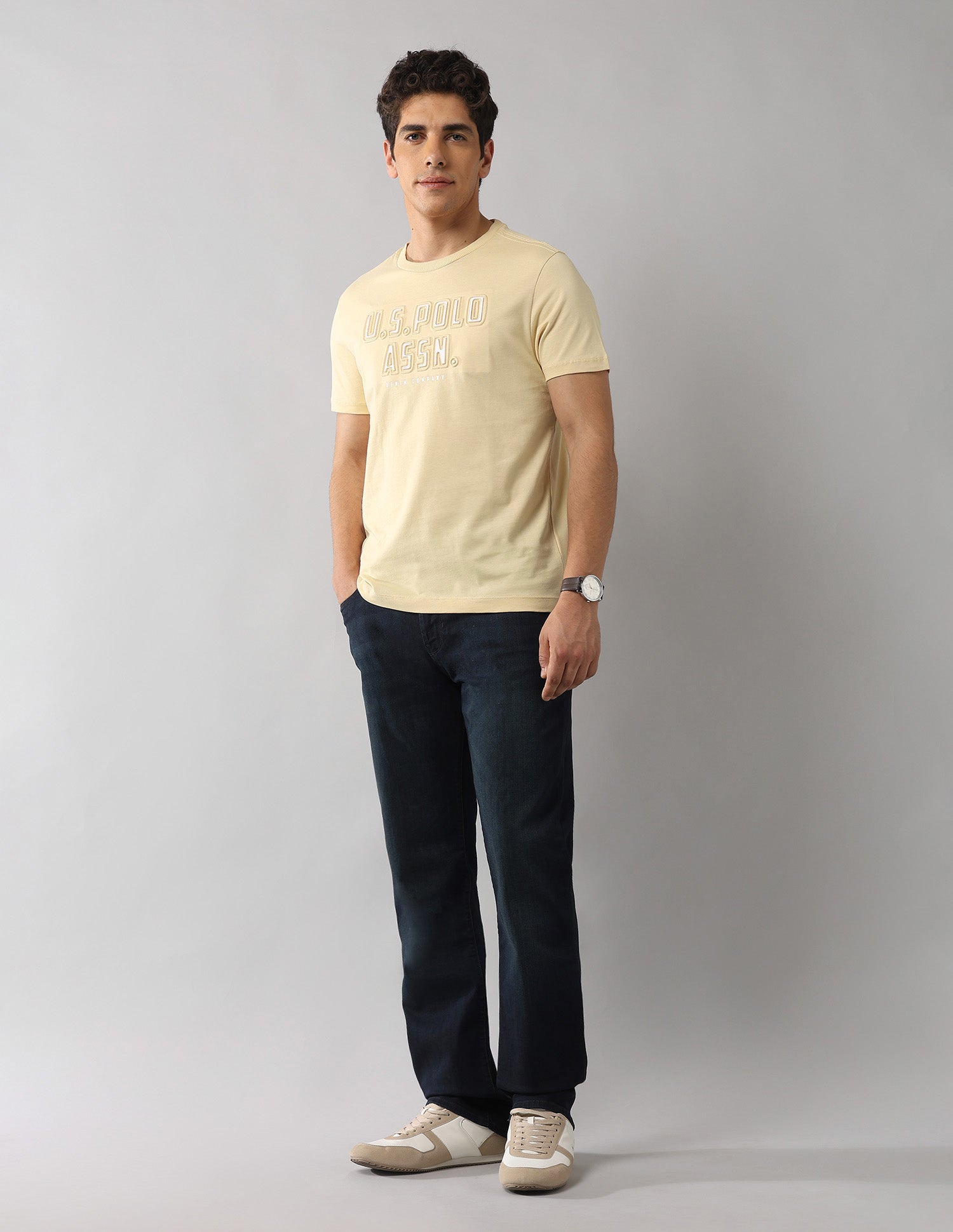 Brand Embossed Working Holiday T-Shirt Light Yellow - U.S. Polo Assn. India | Large