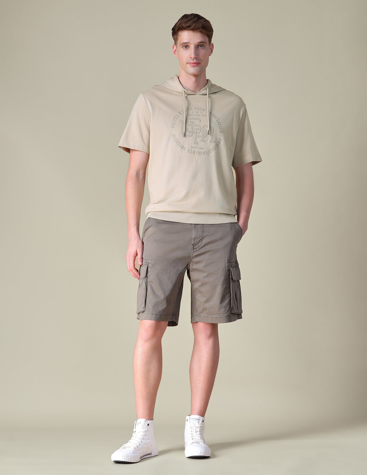 Hooded Relaxed Fit T-Shirt Beige - U.S. POLO ASSN. | Large