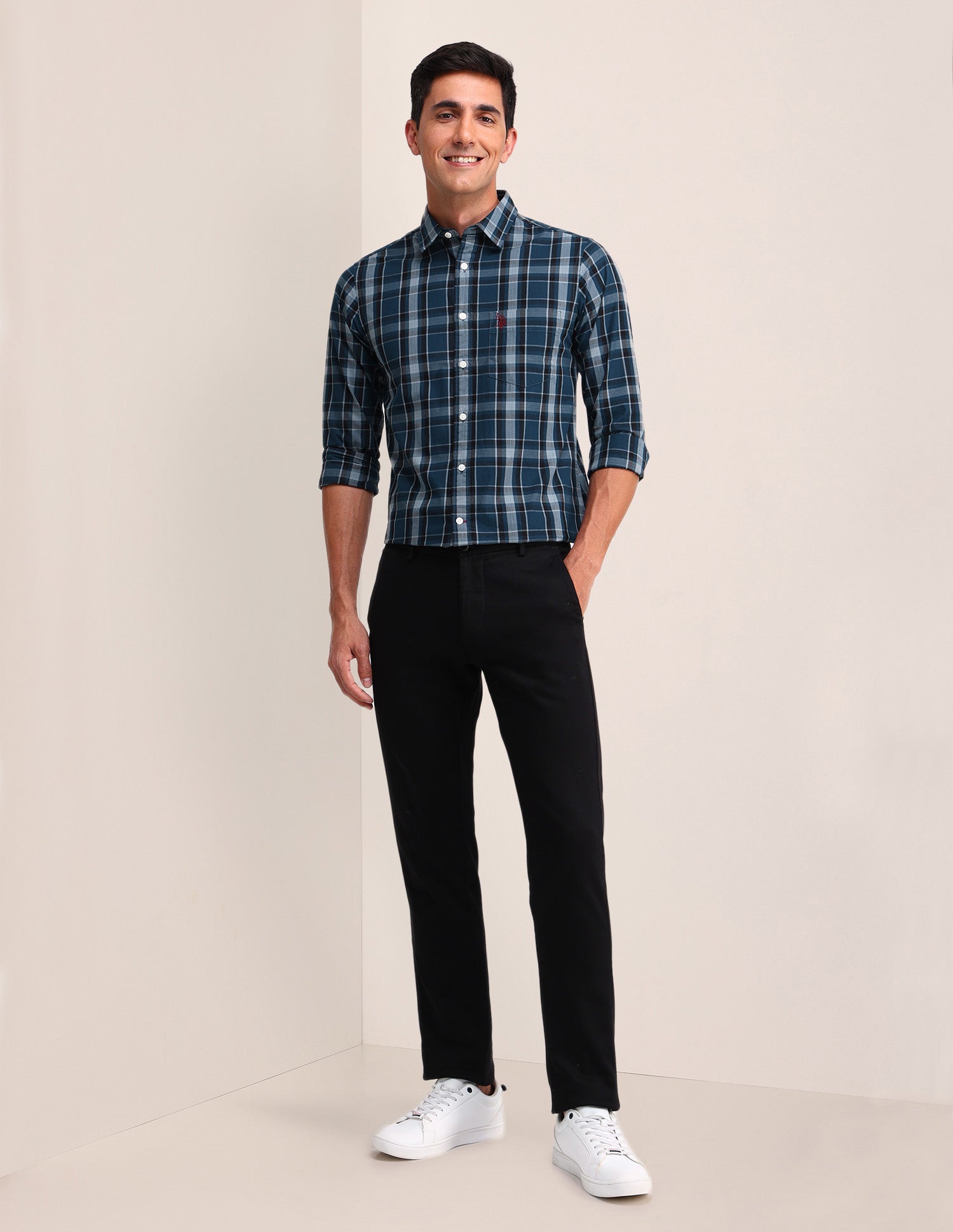 Plaid Checked Poplin Shirt Dark Blue - U.S. Polo Assn. India | Large