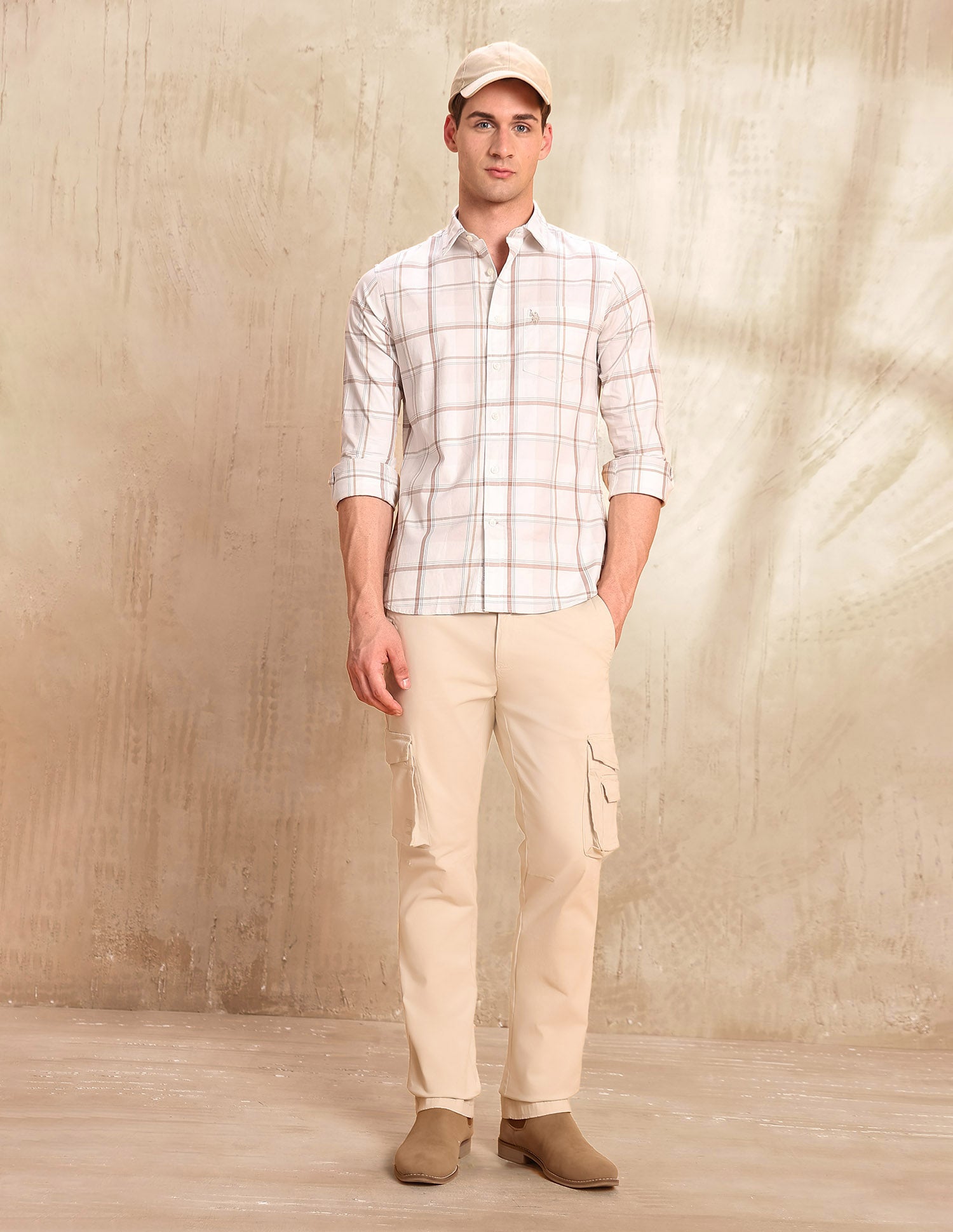 Twill Tailored Fit Shirt Beige - U.S. POLO ASSN. | Large