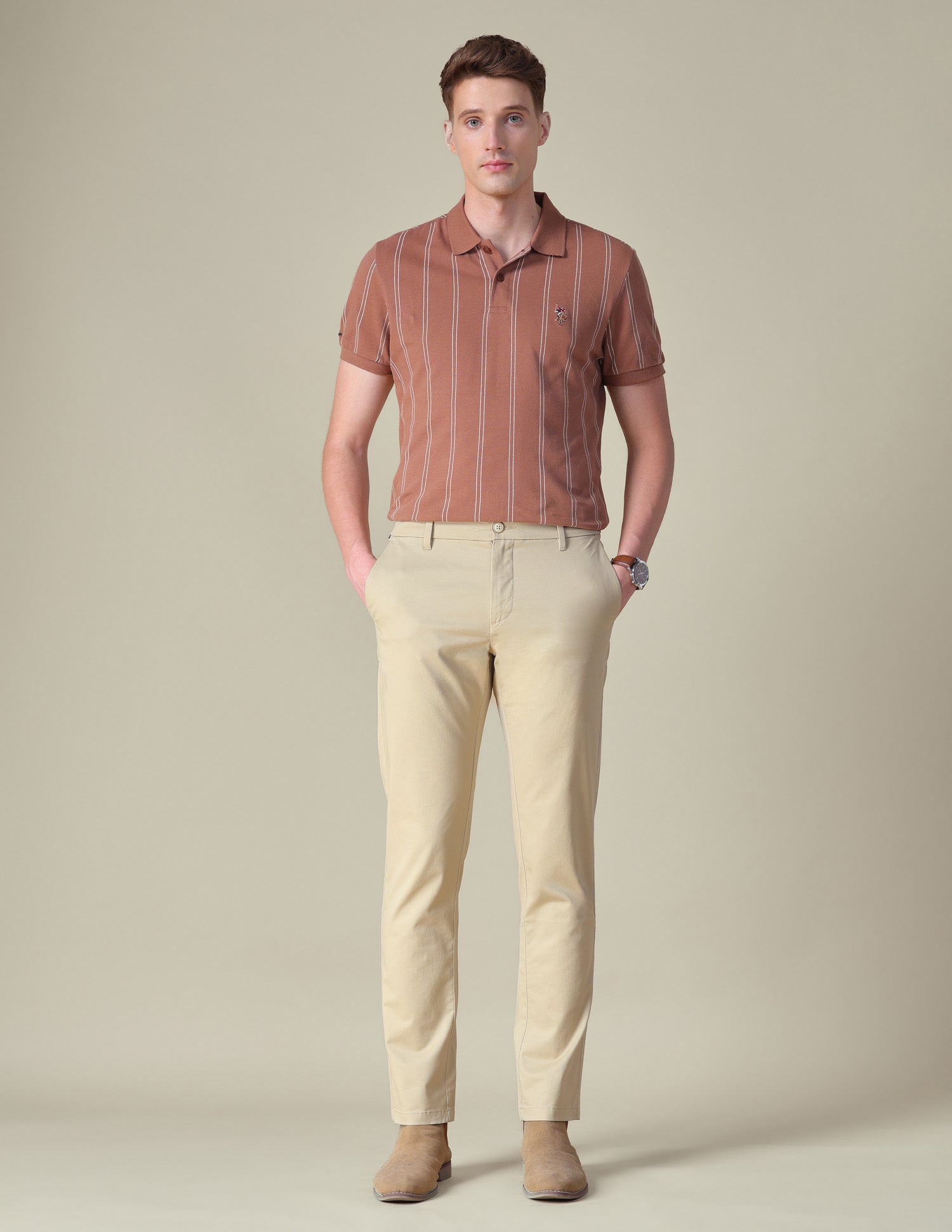 Twill Denver Slim Fit Trousers Beige - U.S. POLO ASSN. | Large