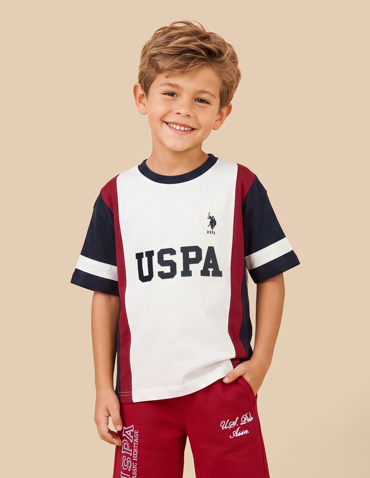 Colour Blocked With Brand Printed Oversized Fit T-Shirt White - U.S. Polo Assn. India | Large