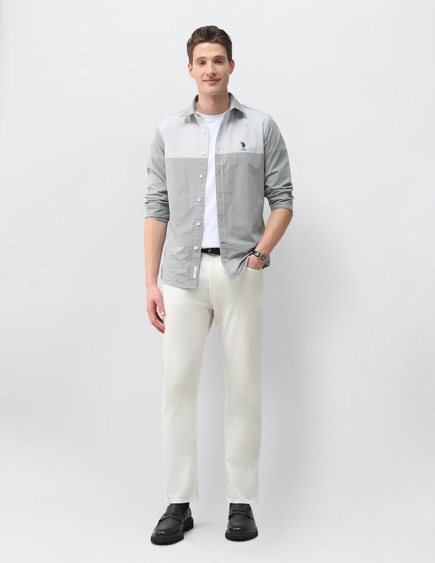 Solid Regular Fit Shirt Light Olive - U.S. Polo Assn. India | Large
