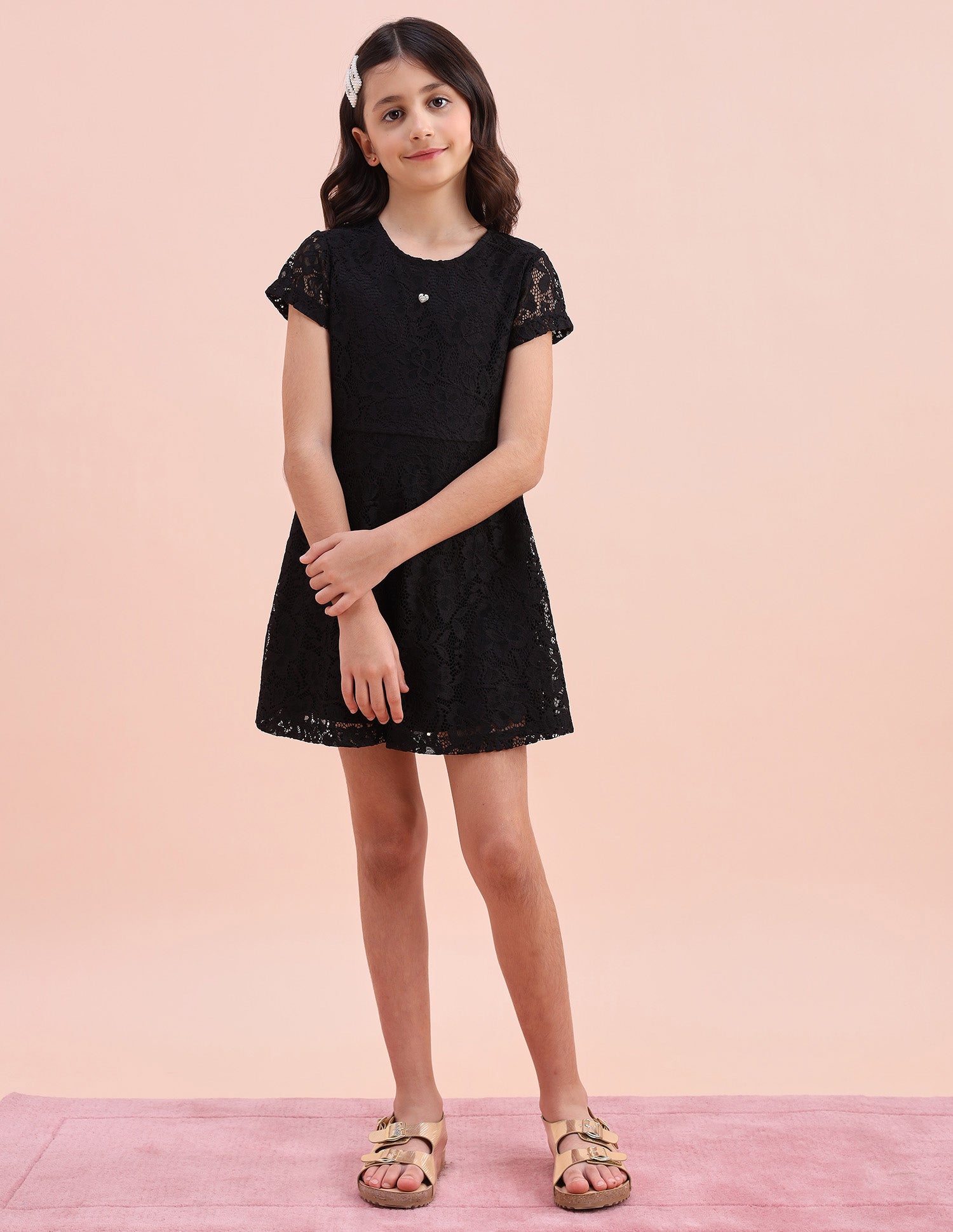 Girls Floral A-Line Lace Dress Black - U.S. POLO ASSN. | Large