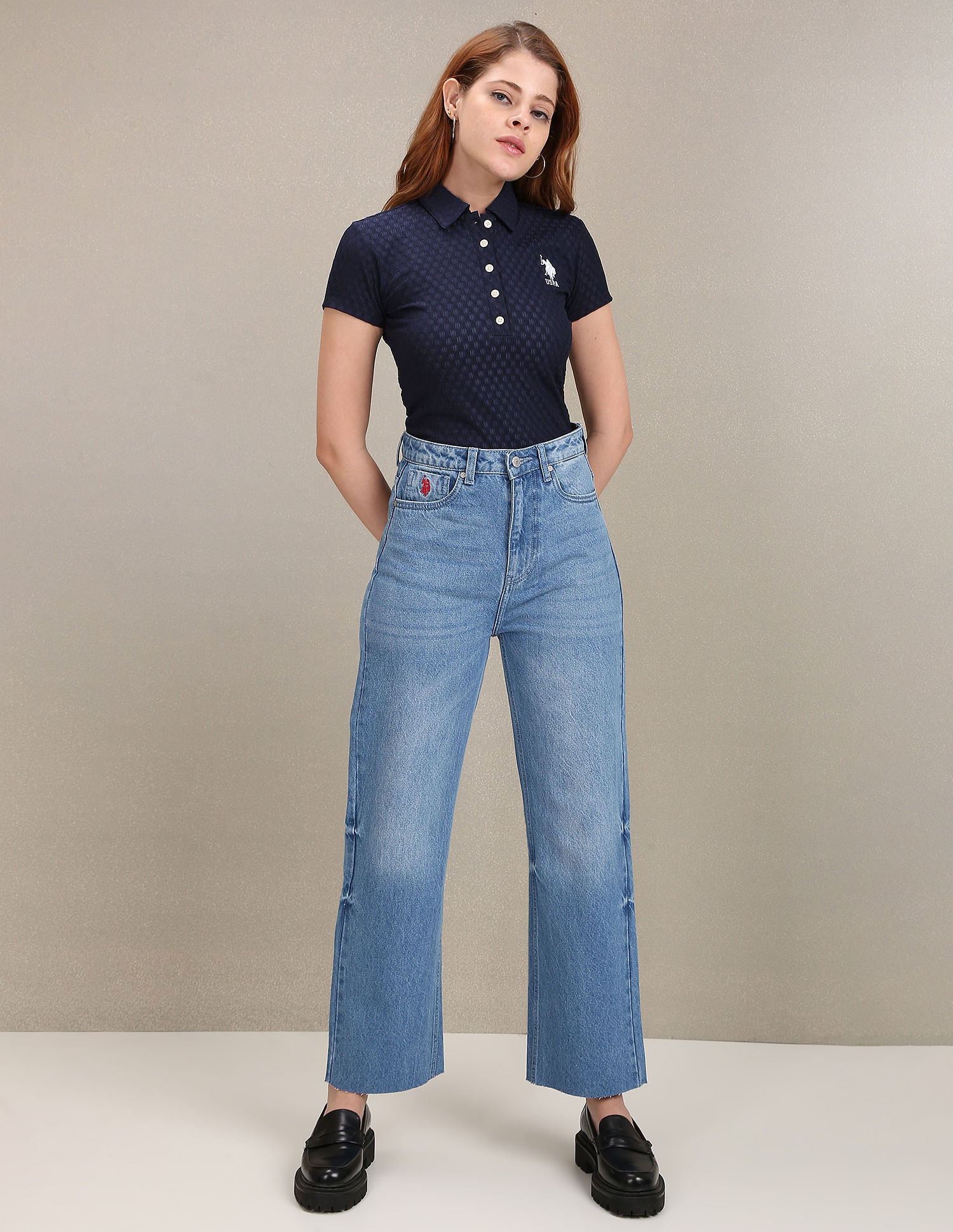 Stone Wash Wide Leg Jeans Blue - U.S. Polo Assn. India | Large