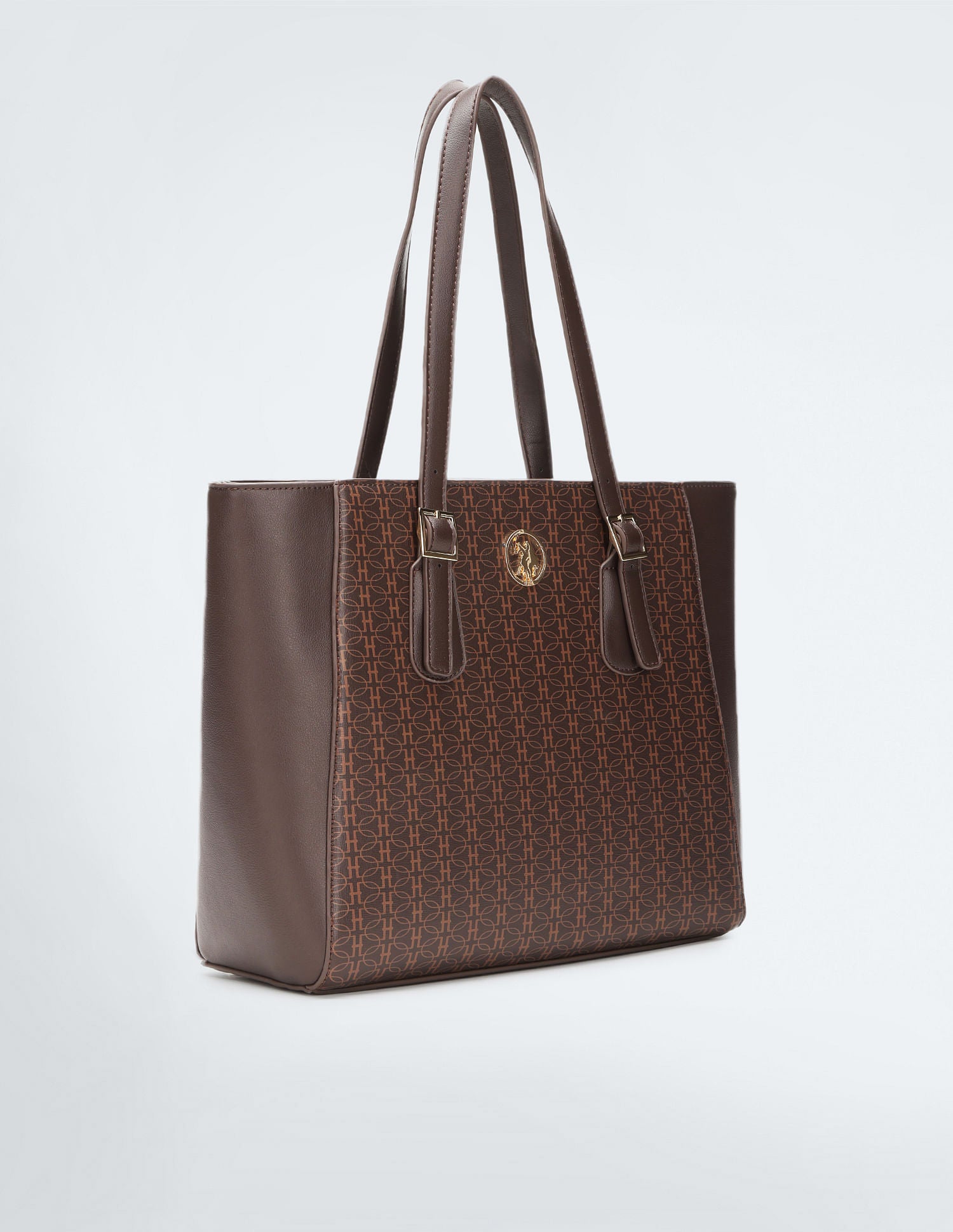 Geometric Print Panelled Tote Bag Brown - U.S. POLO ASSN. | Large