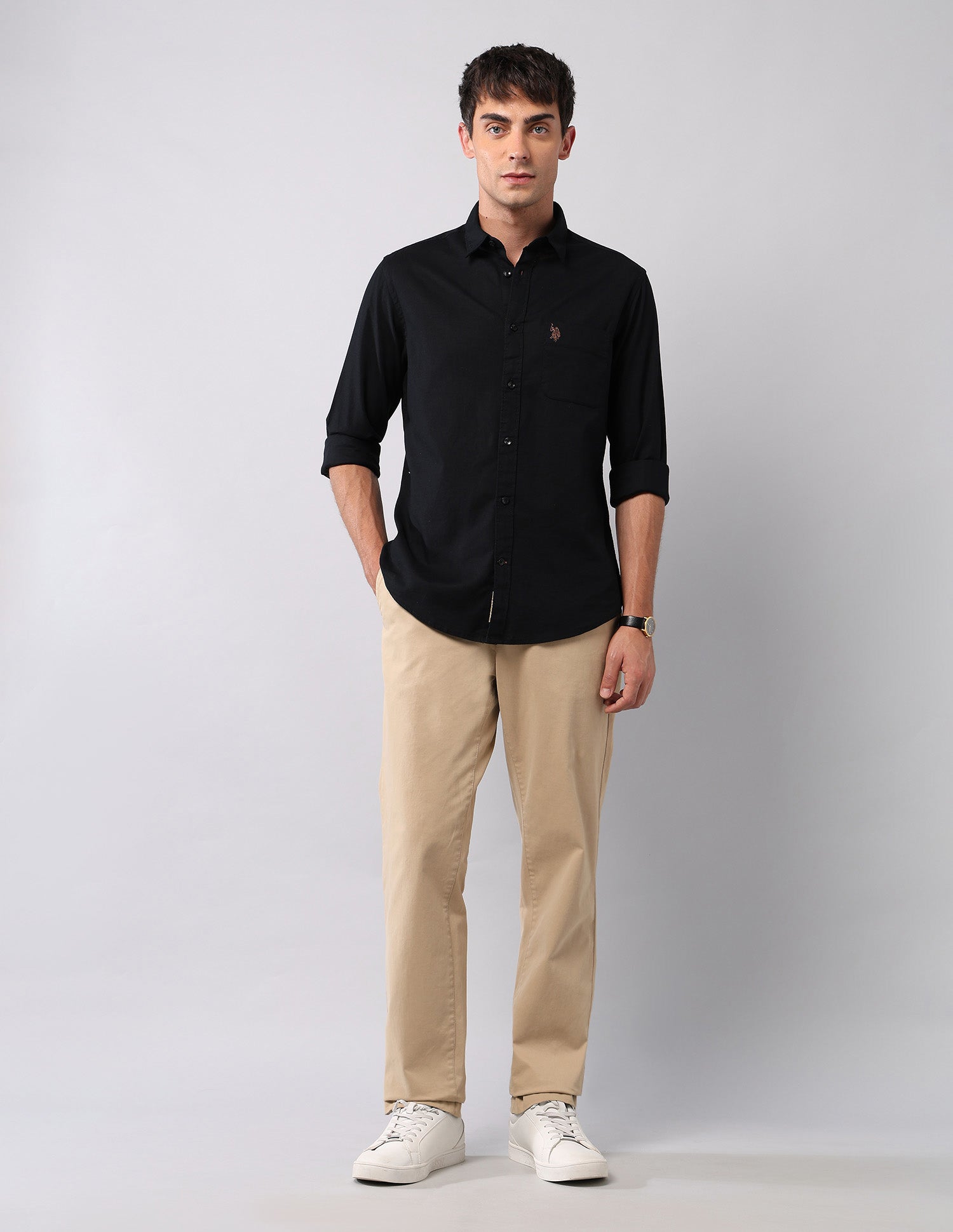Pure Cotton Regular Fit Shirt Black - U.S. Polo Assn. India | Large