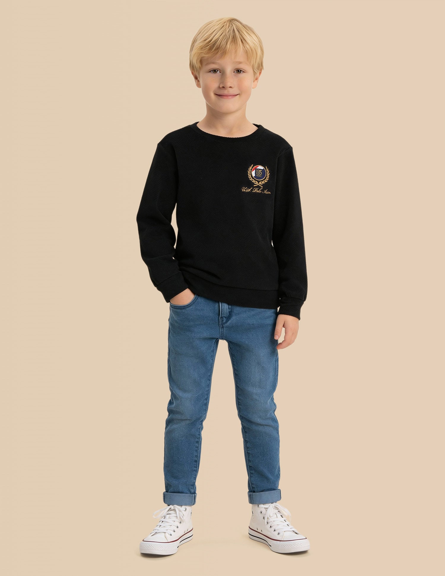 Boys Textured Regular Fit Sweatshirt Black - U.S. POLO ASSN. | Large