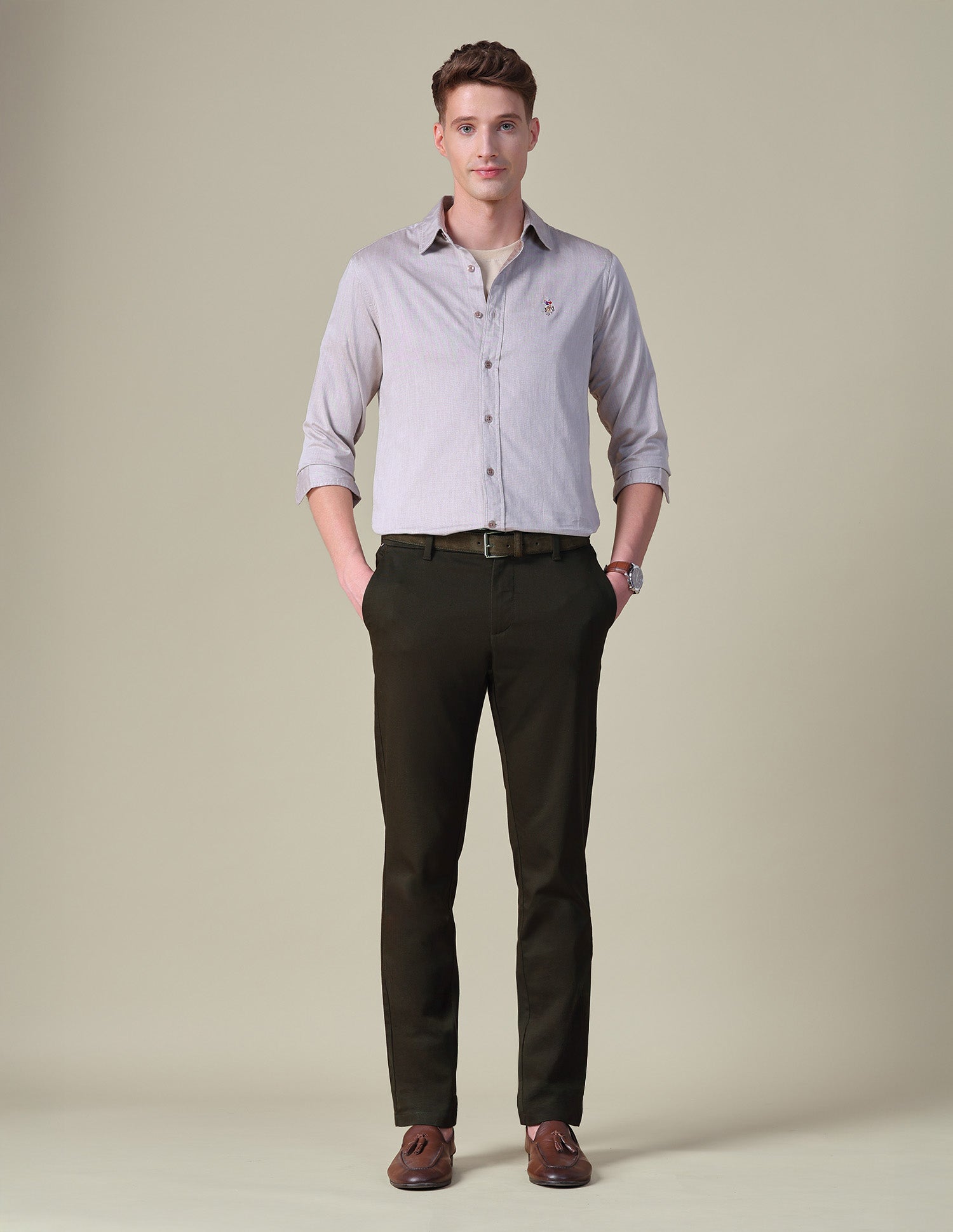 Dobby Denver Slim Fit Trousers Choco Brown - U.S. POLO ASSN. | Large