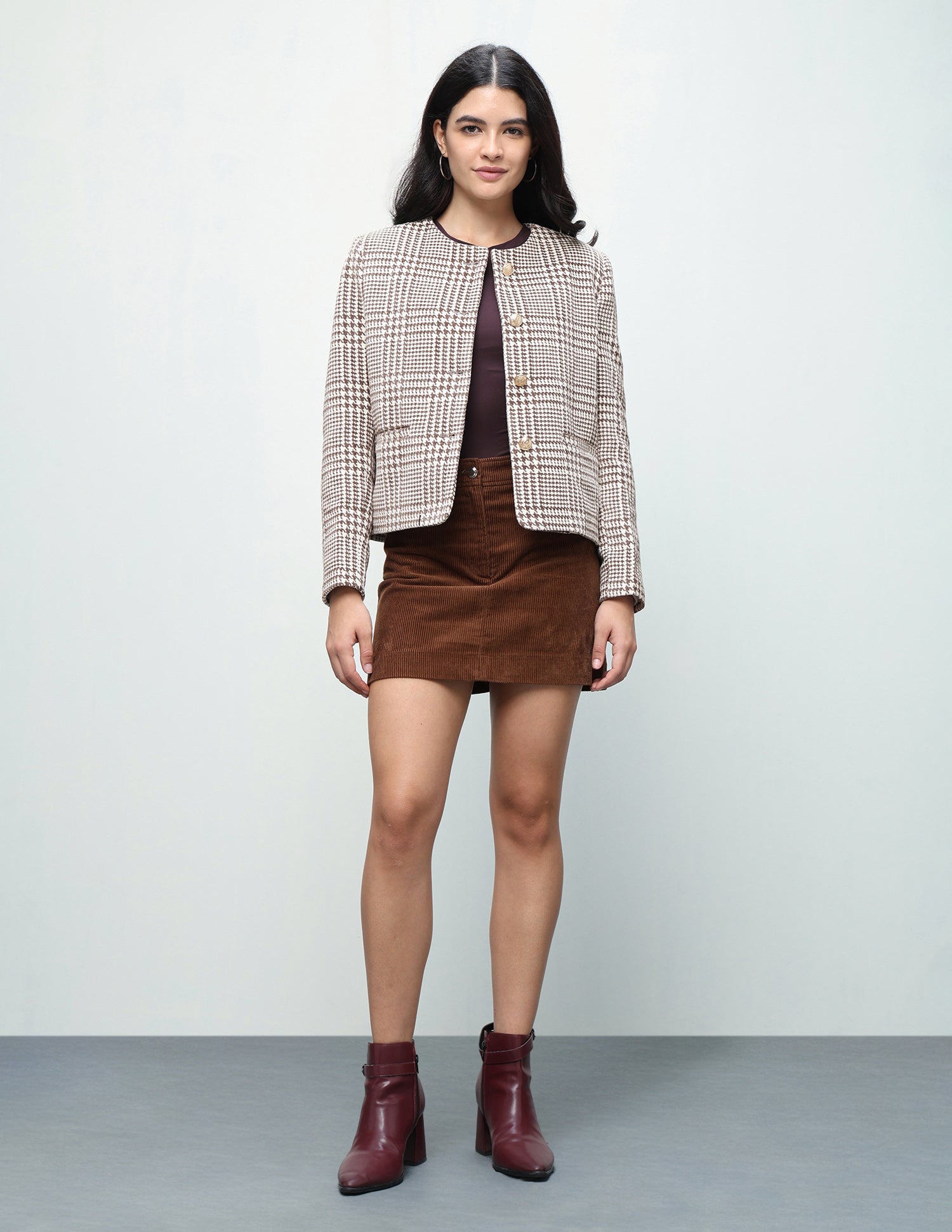 Houndstooth Regular Fit Jacket Brown - U.S. Polo Assn. India | Large