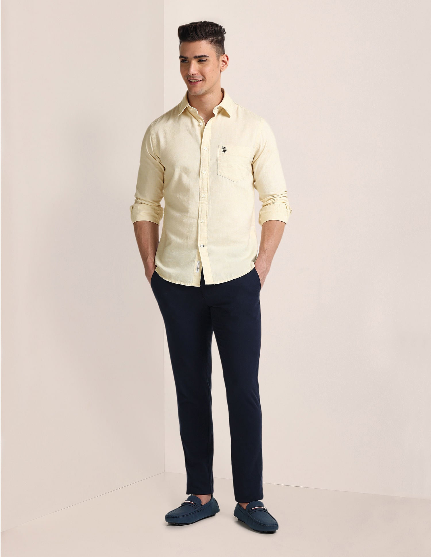 Tailored Regular Fit Solid Shirt Ivory - U.S. Polo Assn. India | Large