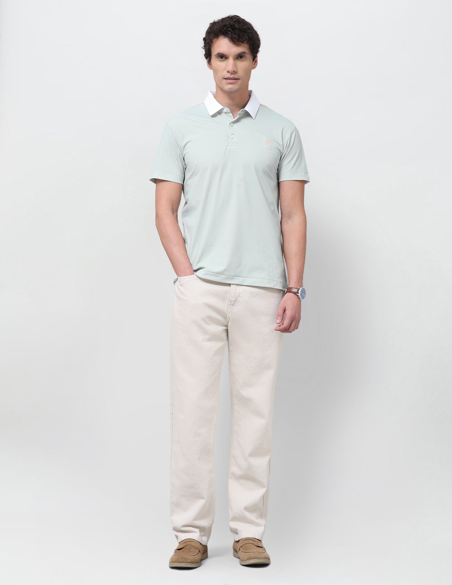 Houndstooth Slim Fit Polo Shirt Light Green - U.S. Polo Assn. India | Large