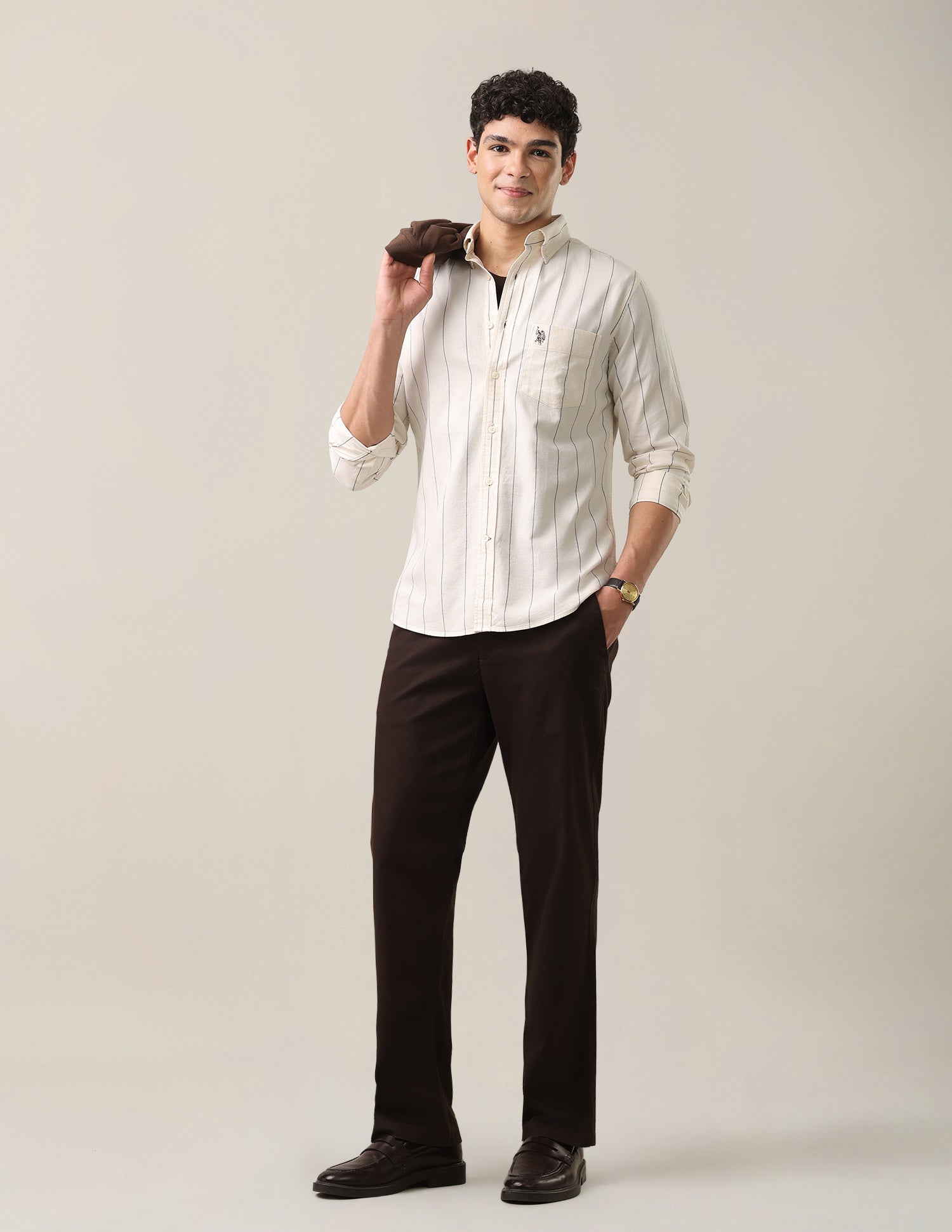 Oxford Tailored Fit Button-Down Collar Shirt Ivory - U.S. Polo Assn. India | Large