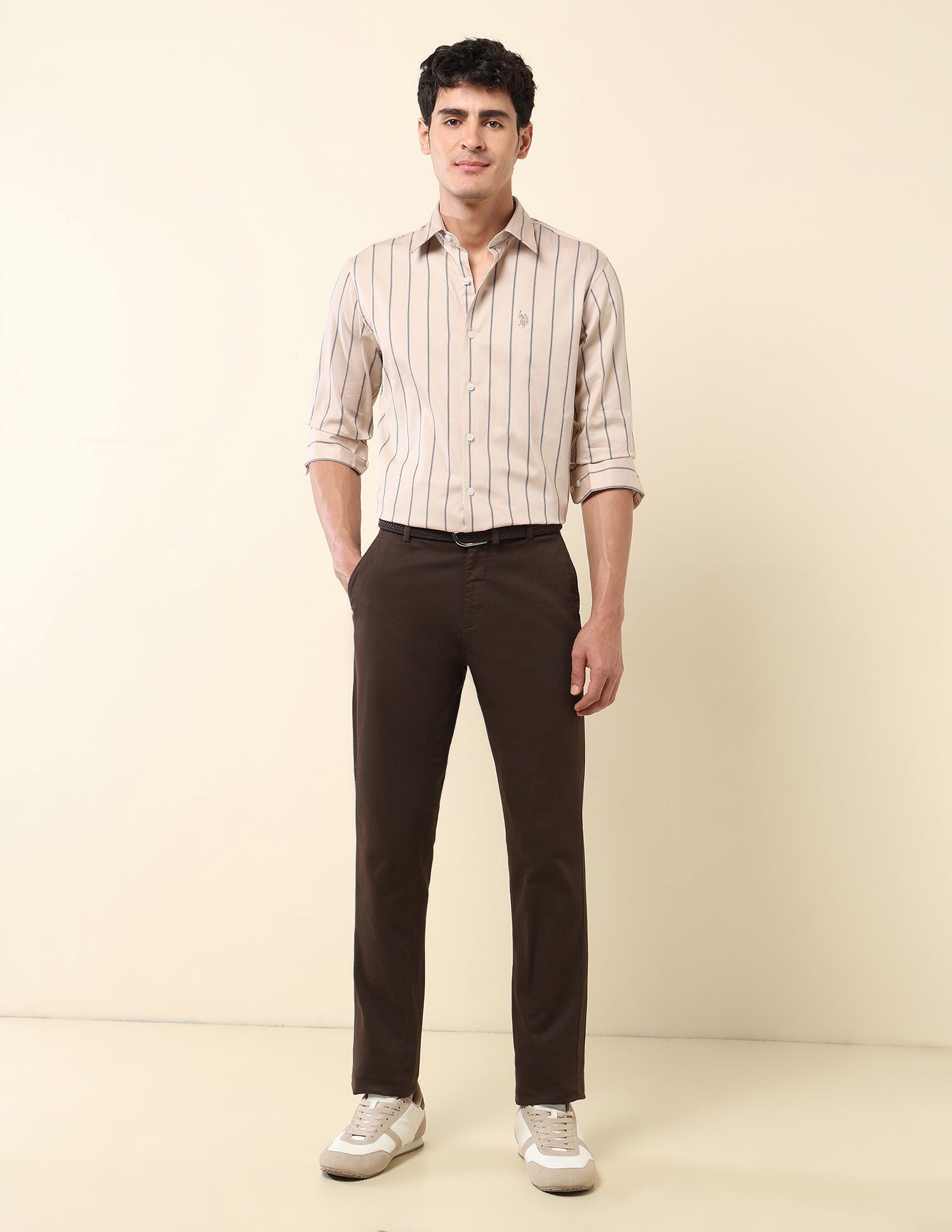 Vertical Striped Tailored Fit Shirt Khaki - U.S. Polo Assn. India | Large