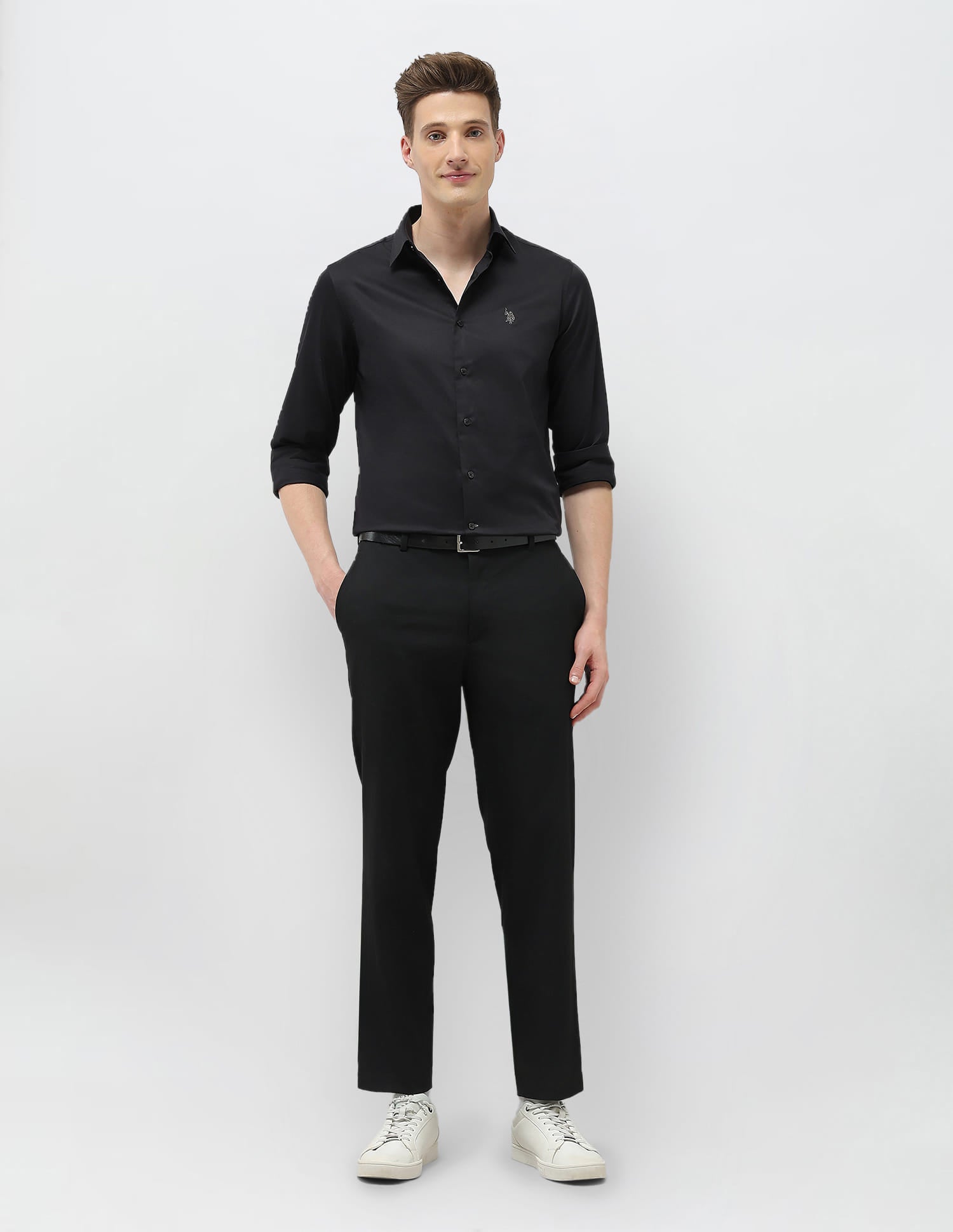 Solid Tailored Fit Shirt Black - U.S. Polo Assn. India | Large