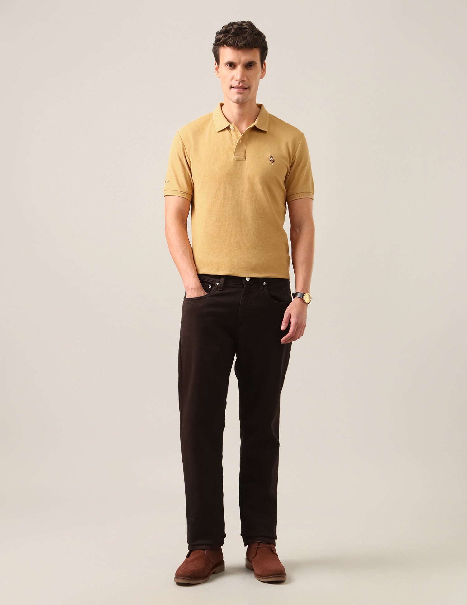 Solid Slim Fit Polo Shirt Mustard - U.S. Polo Assn. India | Large