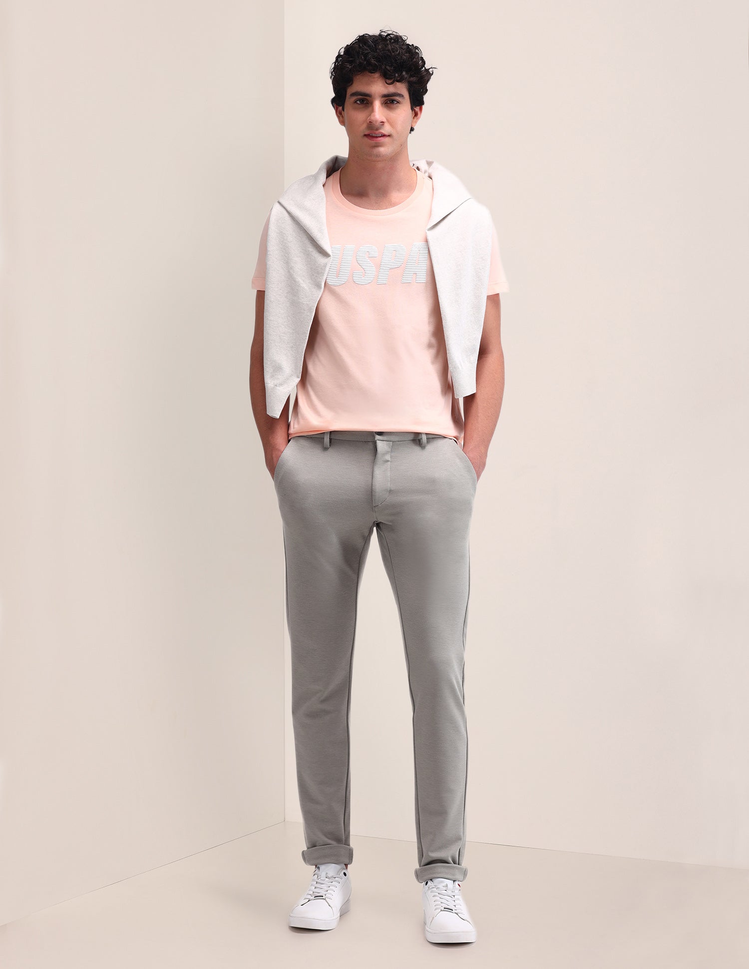 Austin Slim Fit  Solid Trousers Silver - U.S. Polo Assn. India | Large