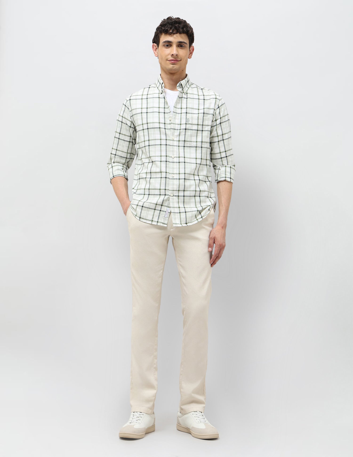 Plaid Checked Tailored Fit Shirt Light Green - U.S. POLO ASSN. | Large