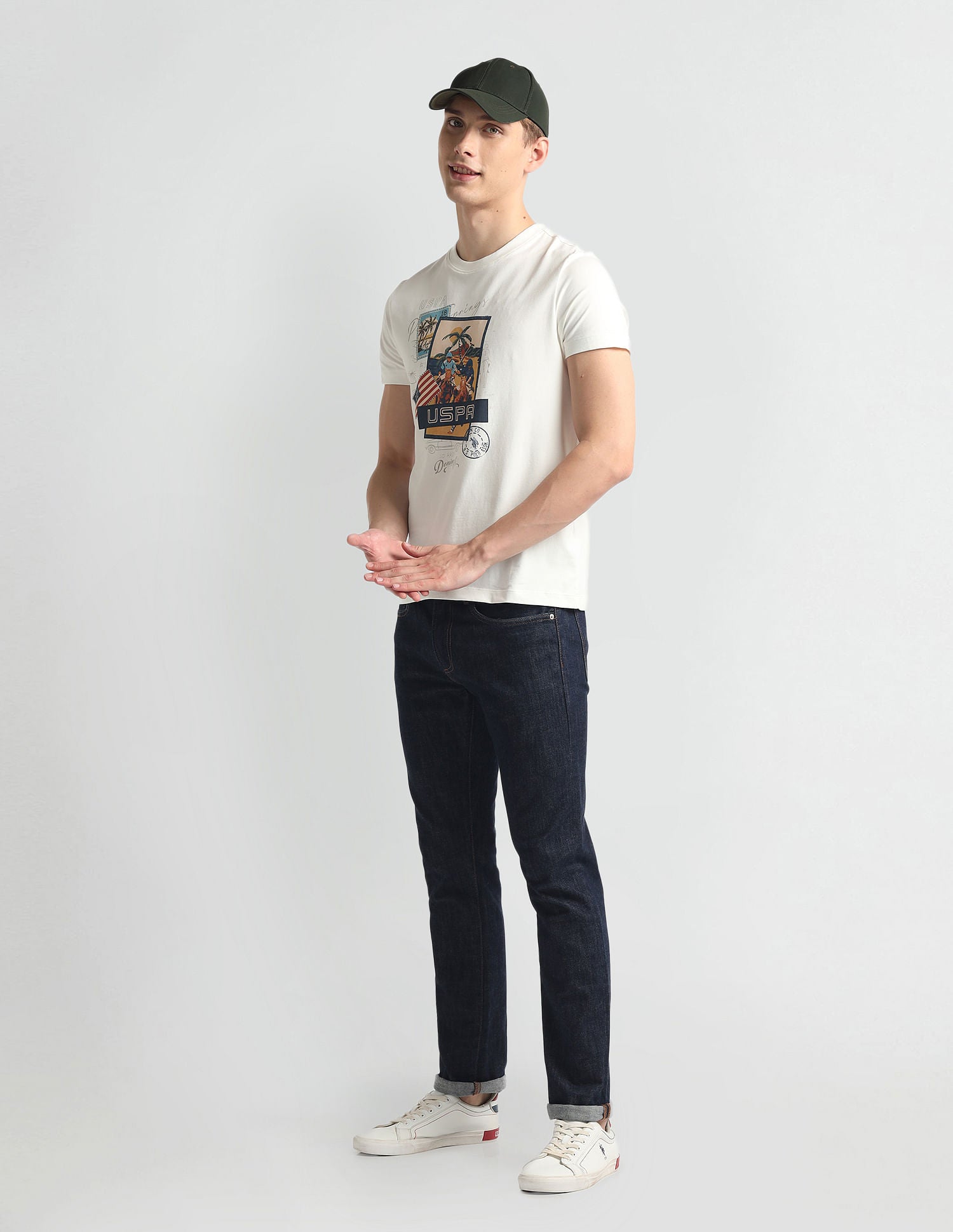 Crew Neck Graphic Print T-Shirt White - U.S. Polo Assn. India | Large