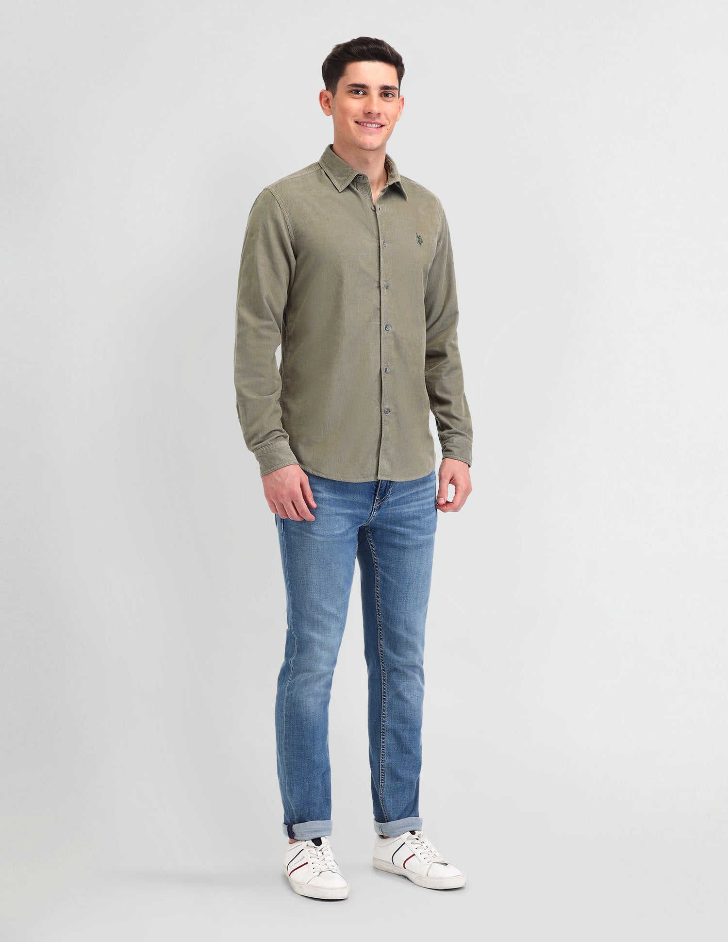 Textured Slim Fit Shirt Olive - U.S. Polo Assn. India | Large