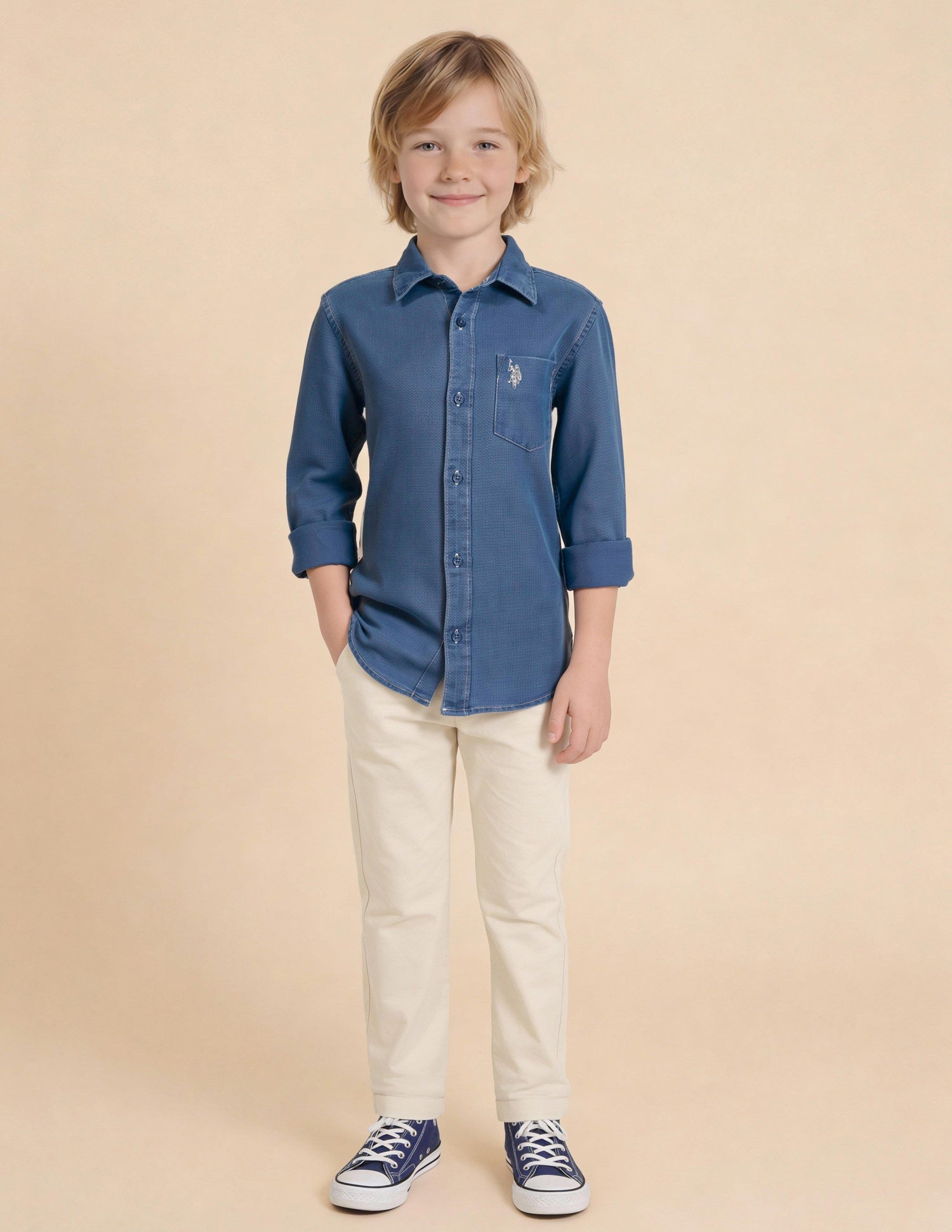 Boys Solid Dobby Shirt Indigo - U.S. Polo Assn. India | Large