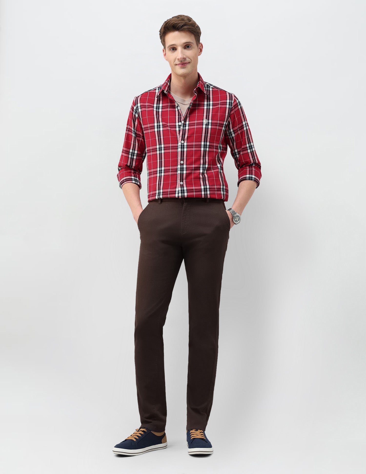 Plaid Checked Tailored Fit Shirt Red - U.S. Polo Assn. India | Large