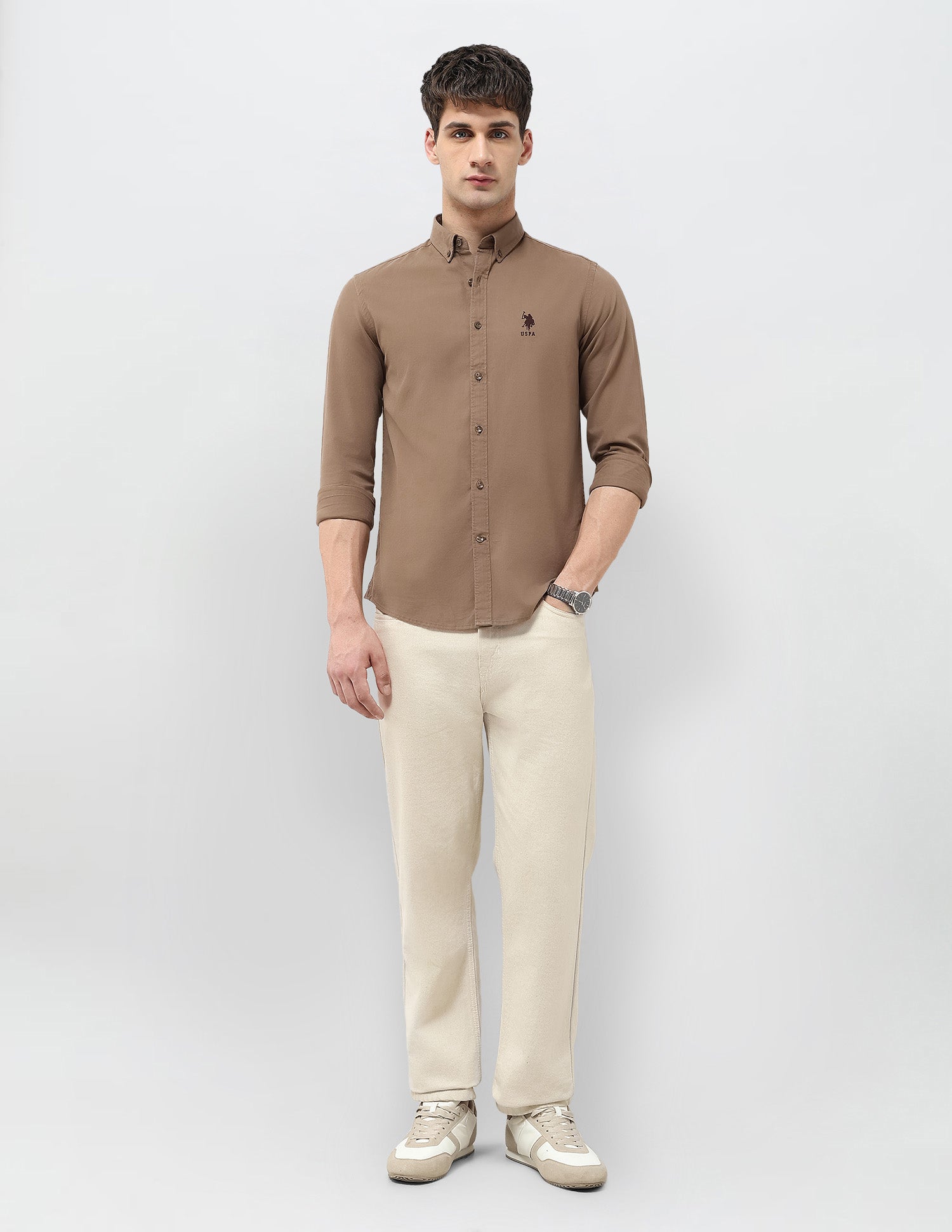 Solid Regular Fit Shirt Brown - U.S. POLO ASSN. | Large