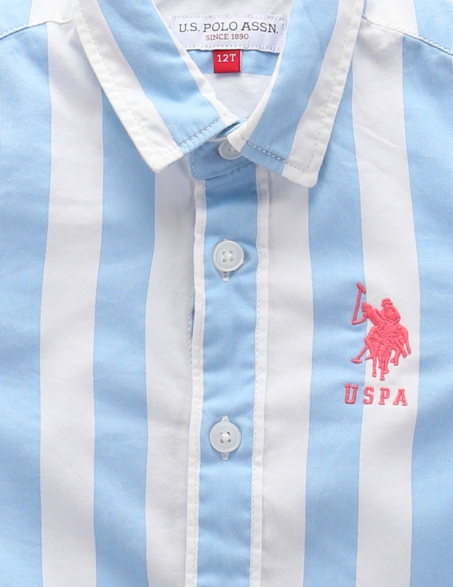 Boys Vertical Stripe Cotton Shirt Light Blue - U.S. POLO ASSN. | Large