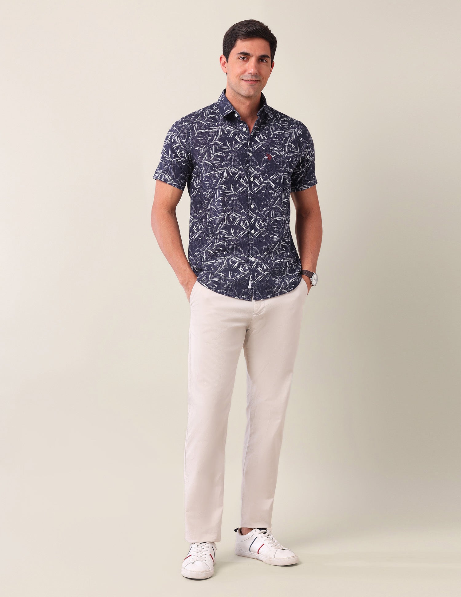 Abstract Printed Tailored Fit Shirt Navy - U.S. Polo Assn. India | Large