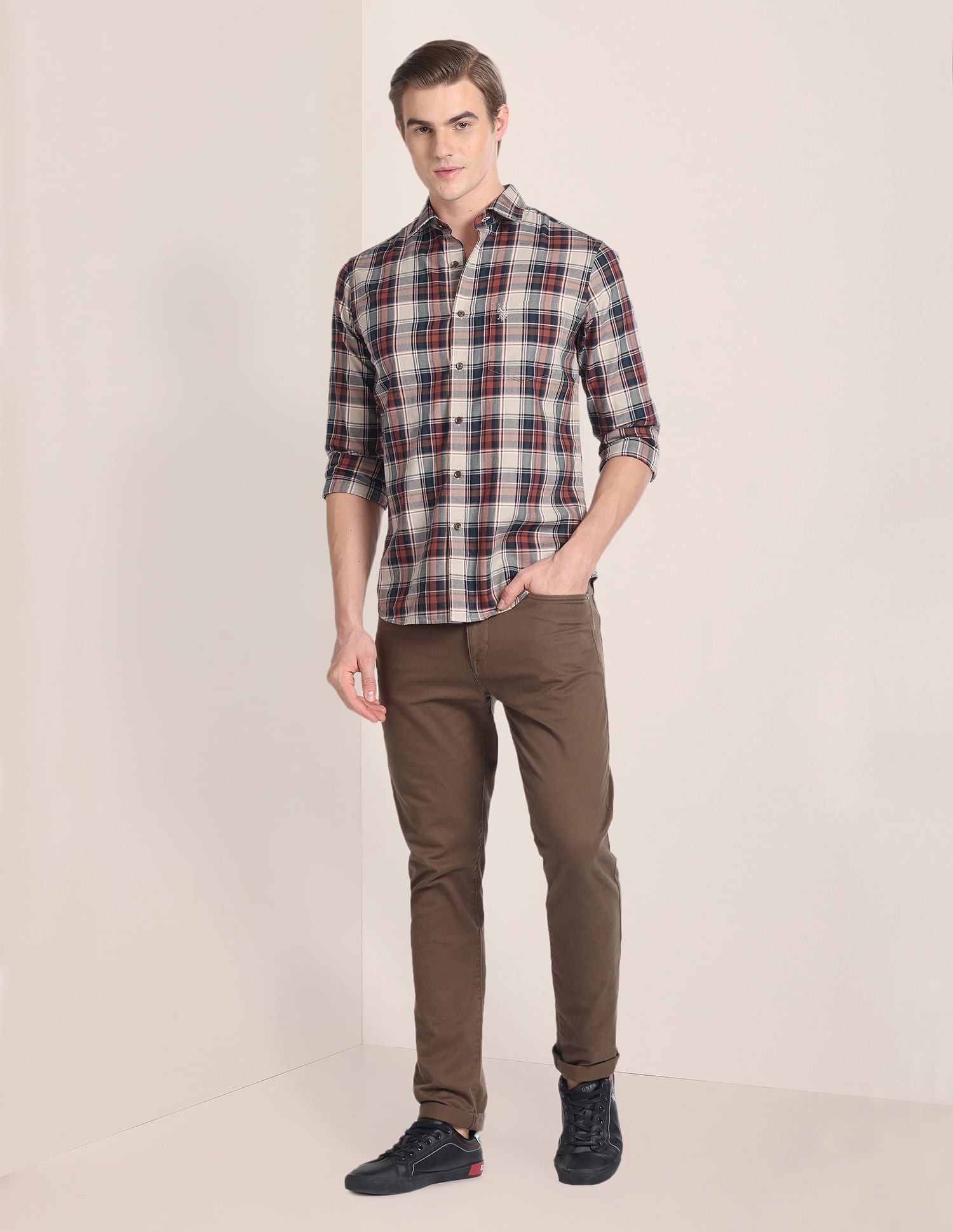 Tartan Check Cotton Shirt Khaki - U.S. Polo Assn. India | Large