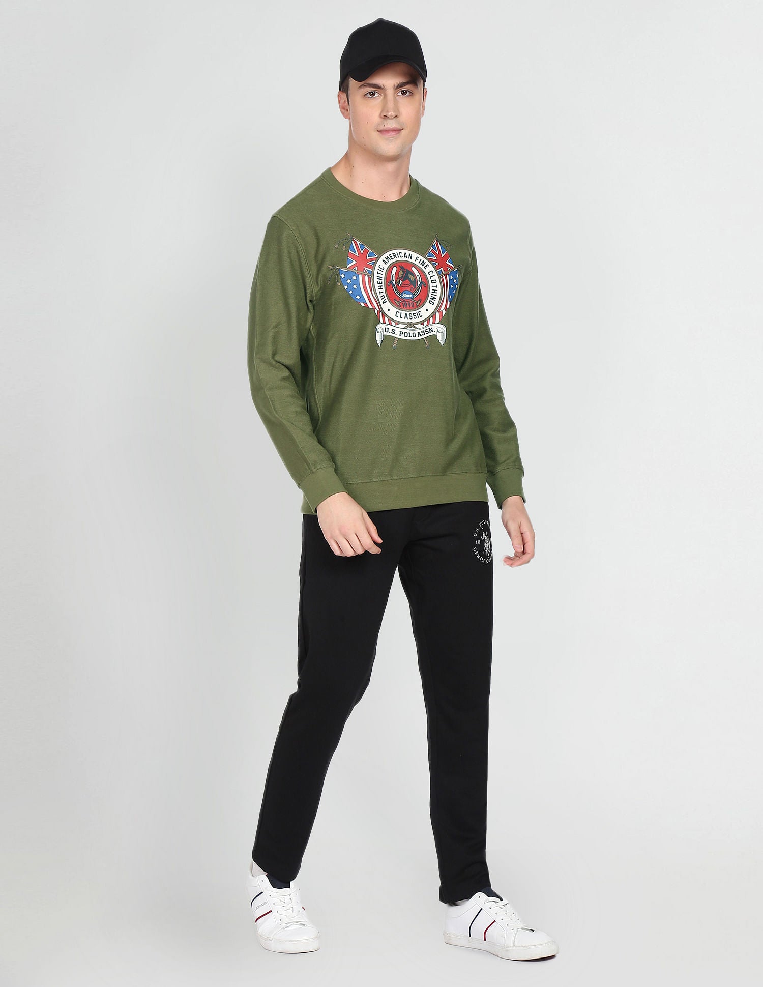 Graphic Print Cotton Sweatshirt Olive - U.S. Polo Assn. India | Large