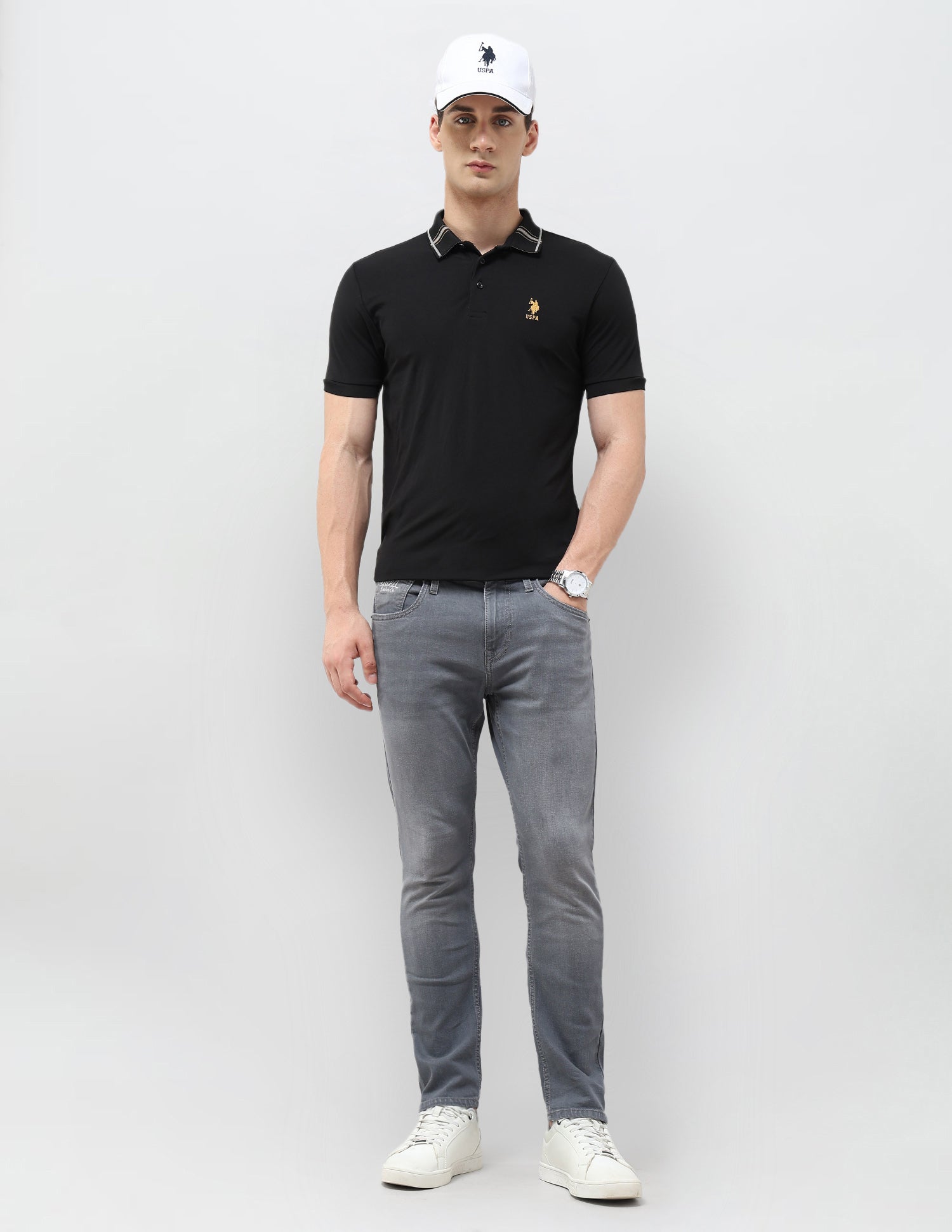 Henry Tapered Fit Whiskered Jeans Mid Grey - U.S. POLO ASSN. | Large