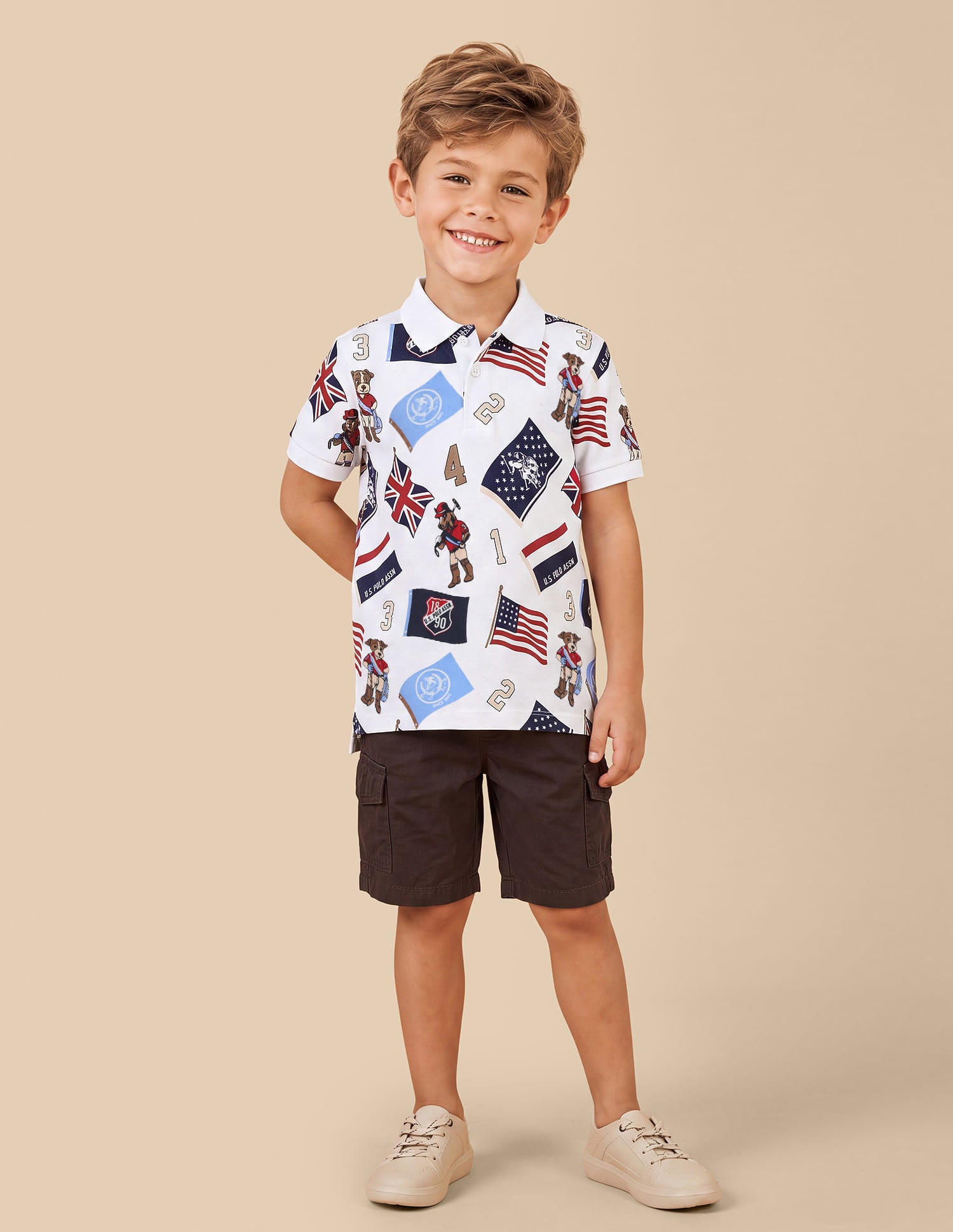 Graphic Brand Printed Regular Fit Polo Shirt Off White - U.S. Polo Assn. India | Large